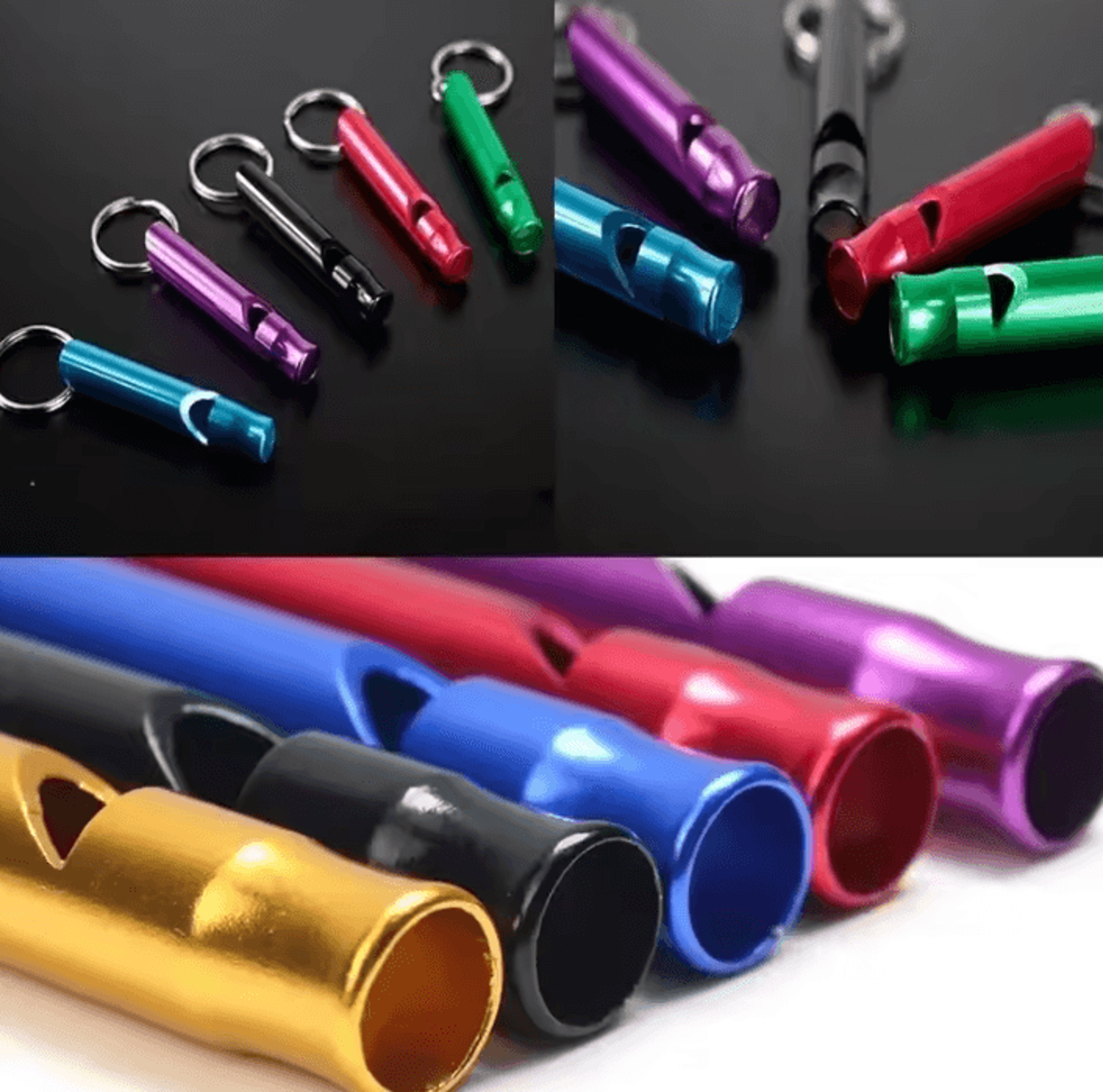 4 piece aluminum emergency survival whistle set