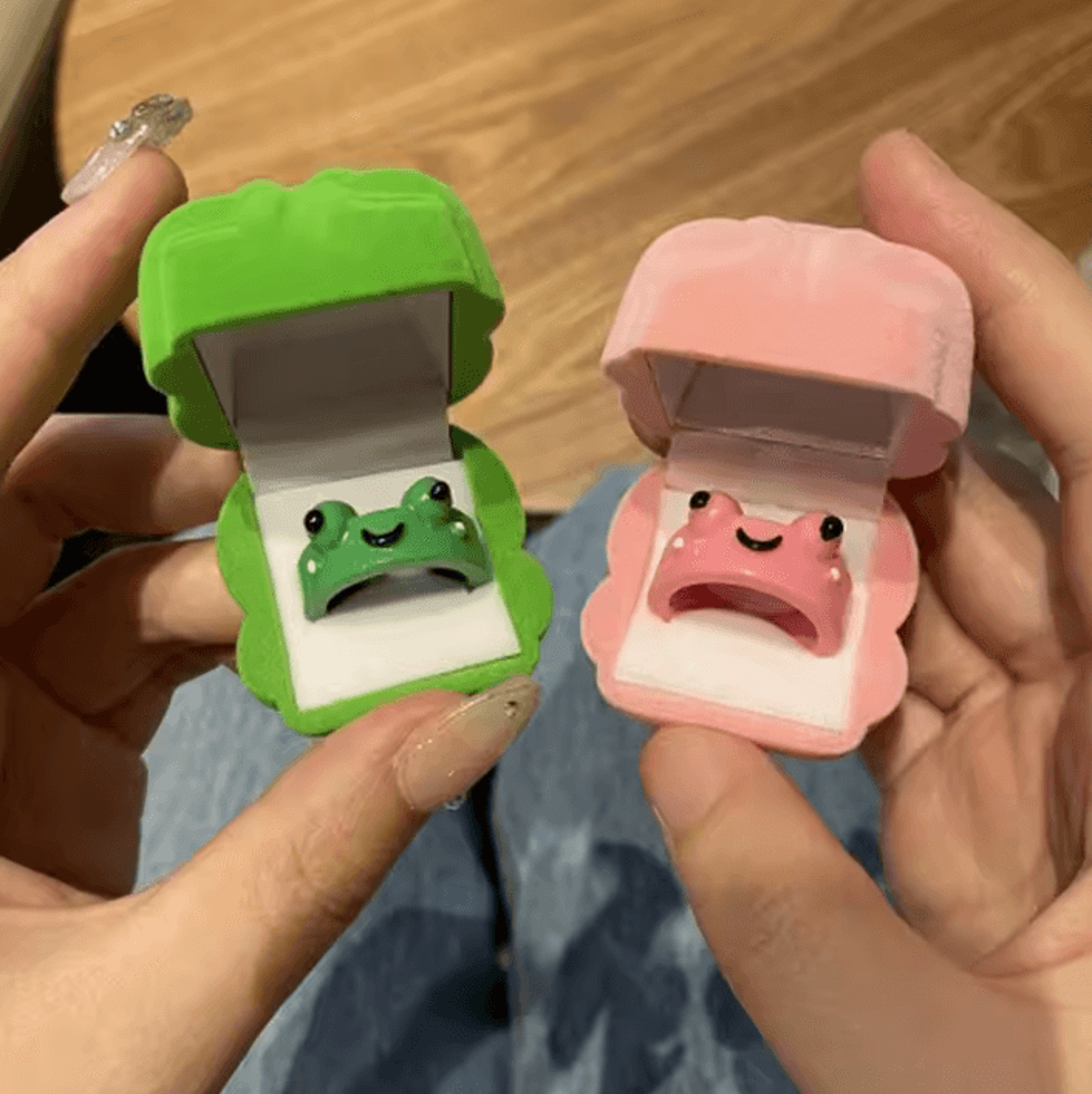cute cartoon frog couple ring set for best friends
