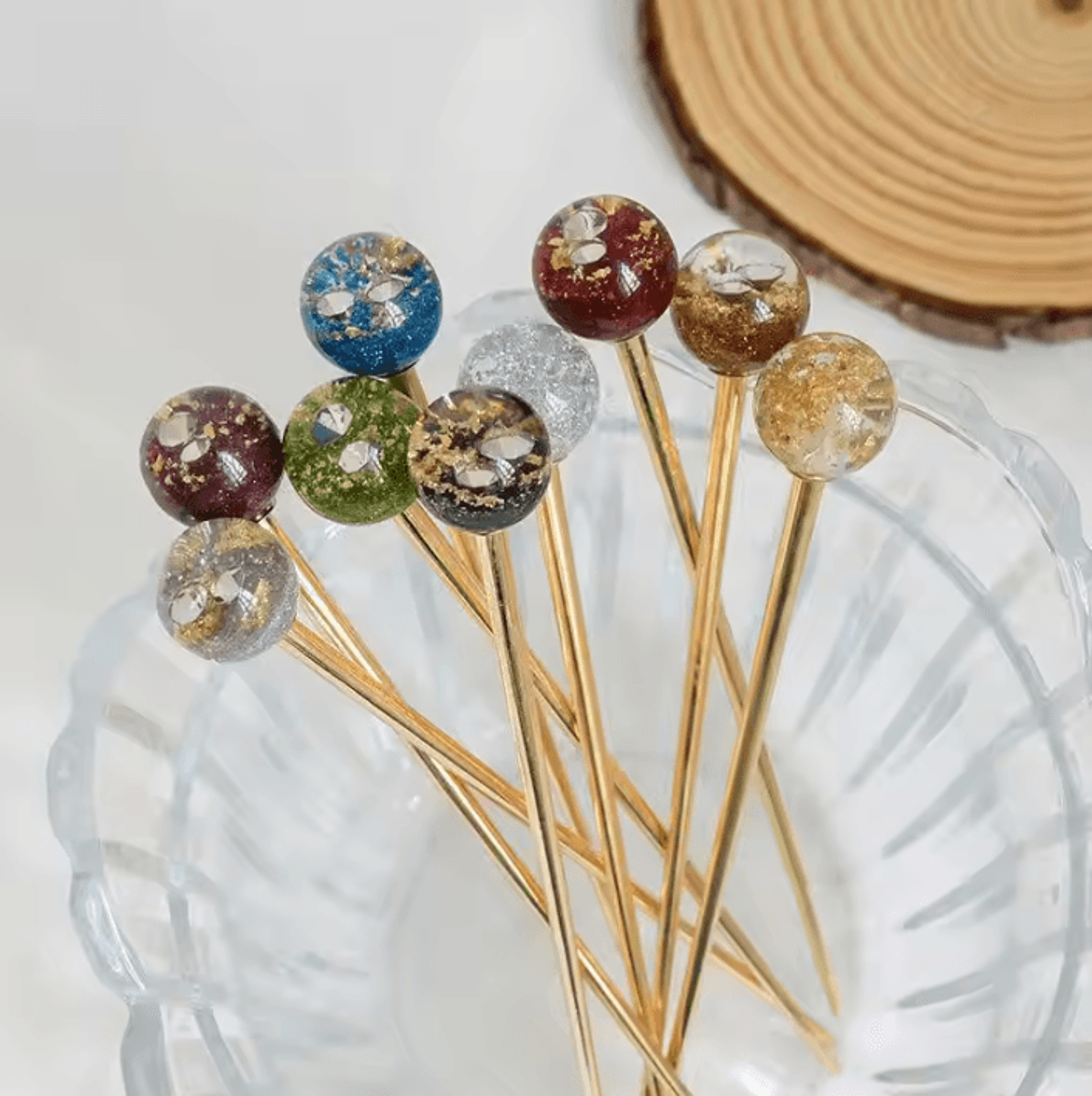 starry sky gold foil resin hair stick