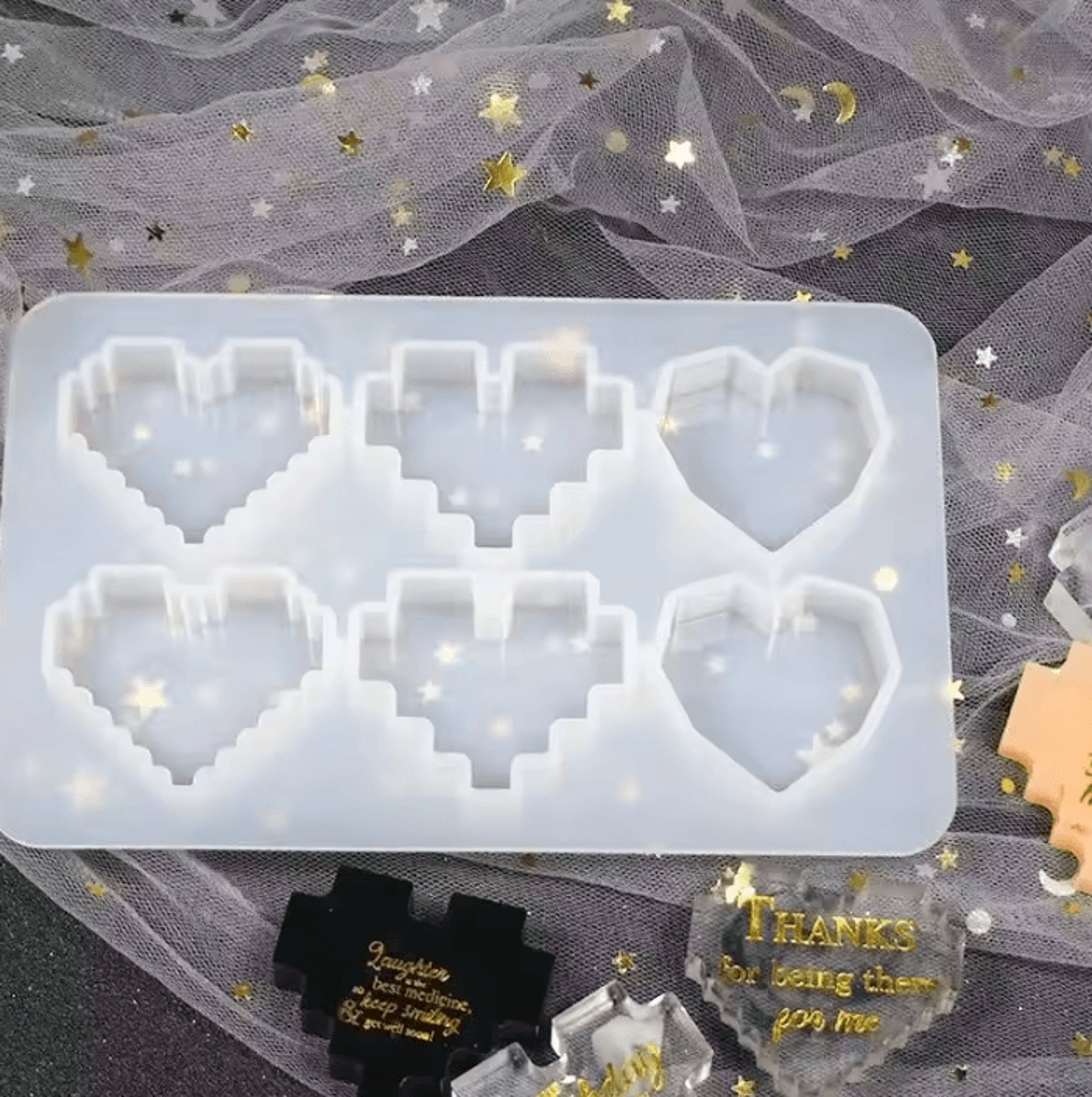 pixel heart silicone resin mold for diy jewelry
