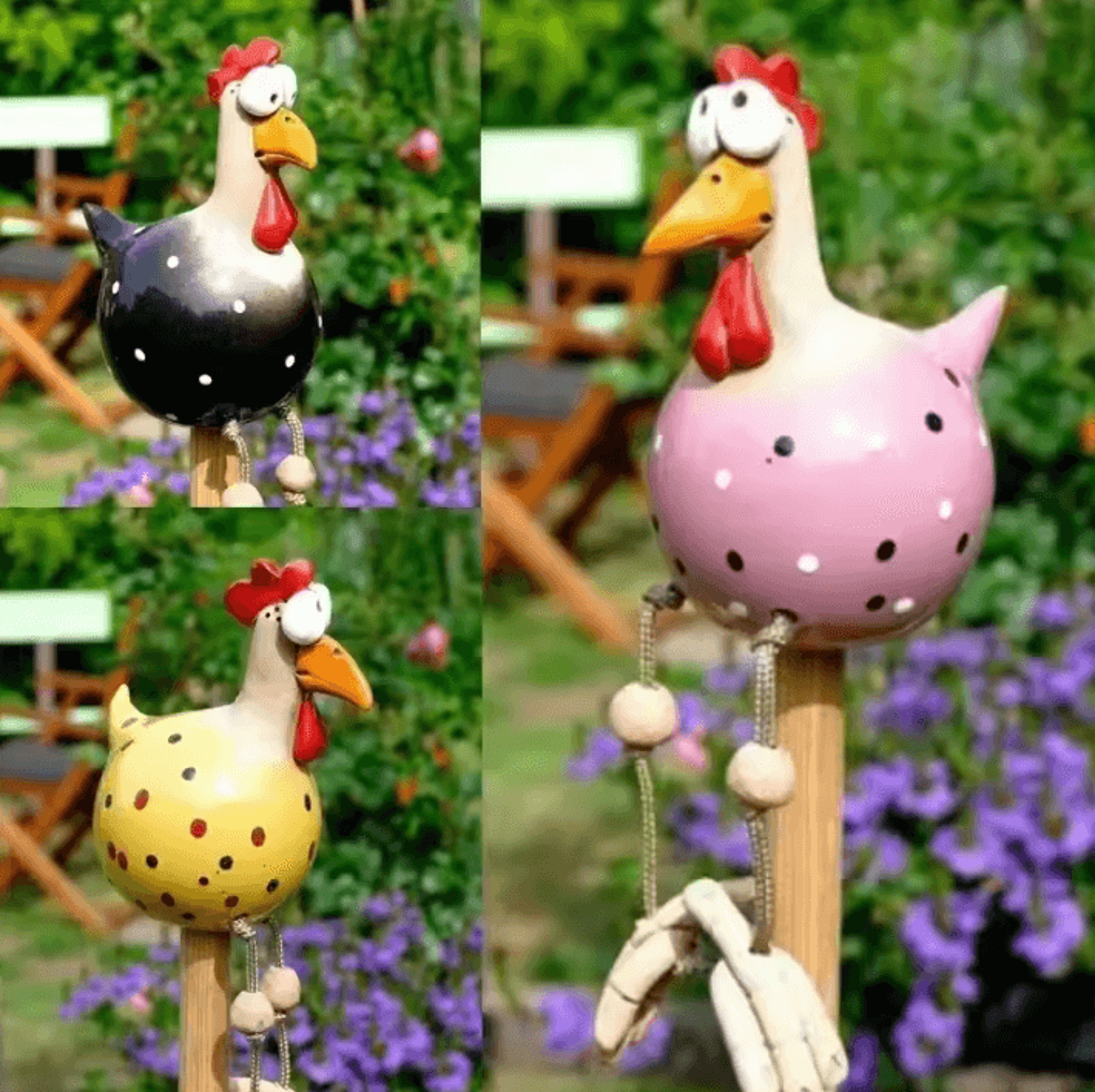 funny big eyed chicken garden stake decoration