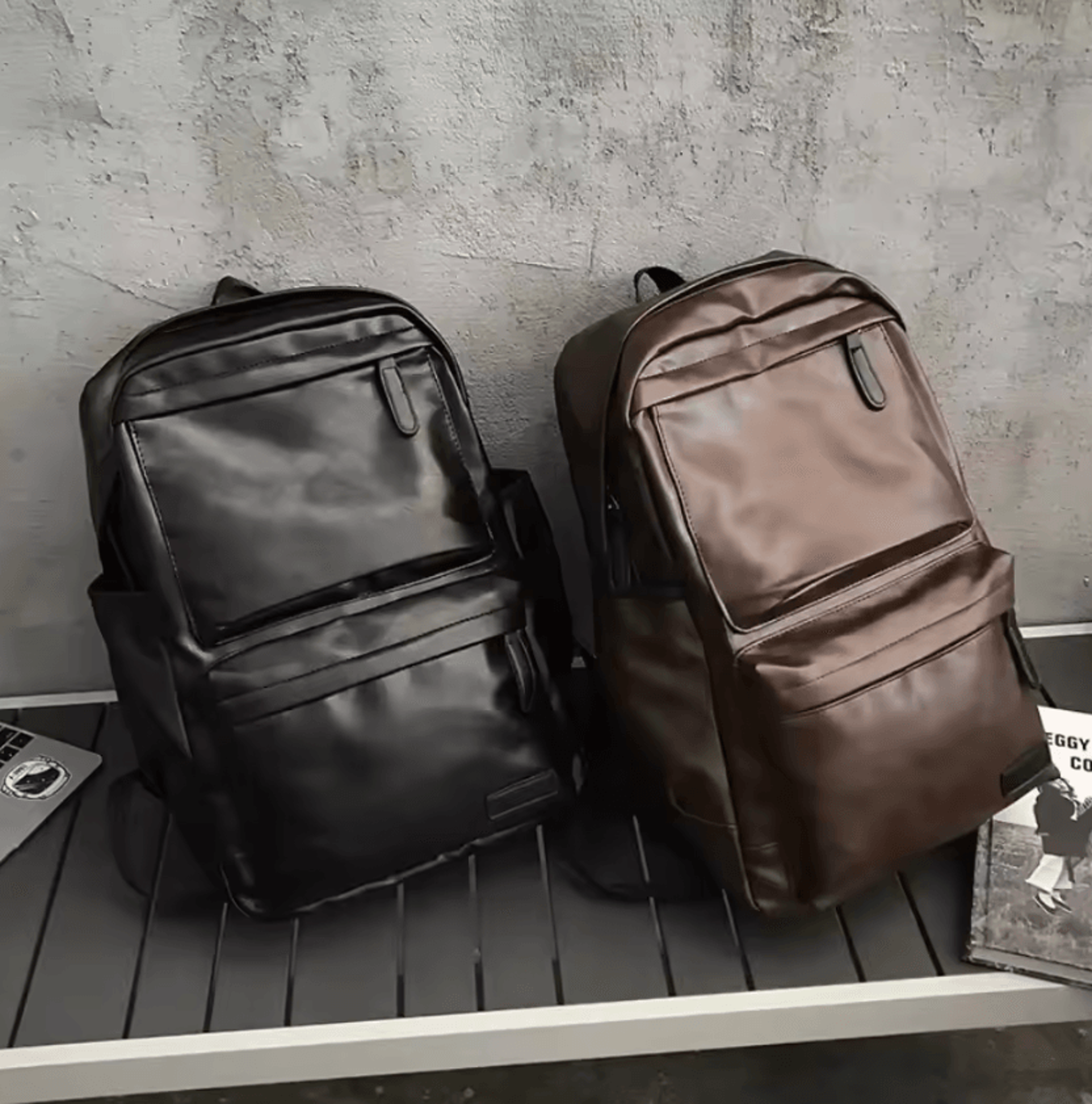 large men's leather laptop backpack for travel and work