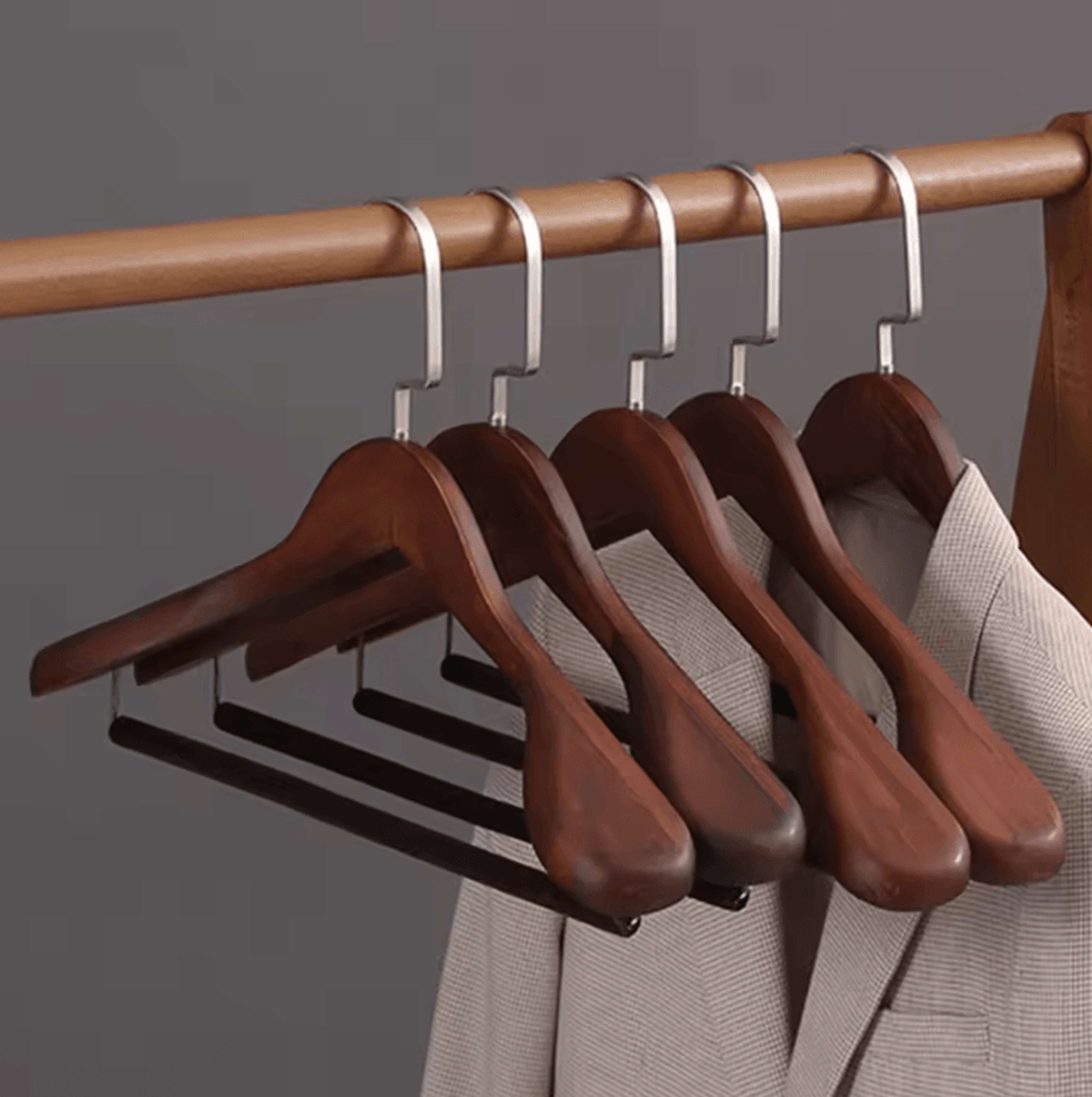 premium flocked wooden suit hanger for wrinkle-free wardrobe storage