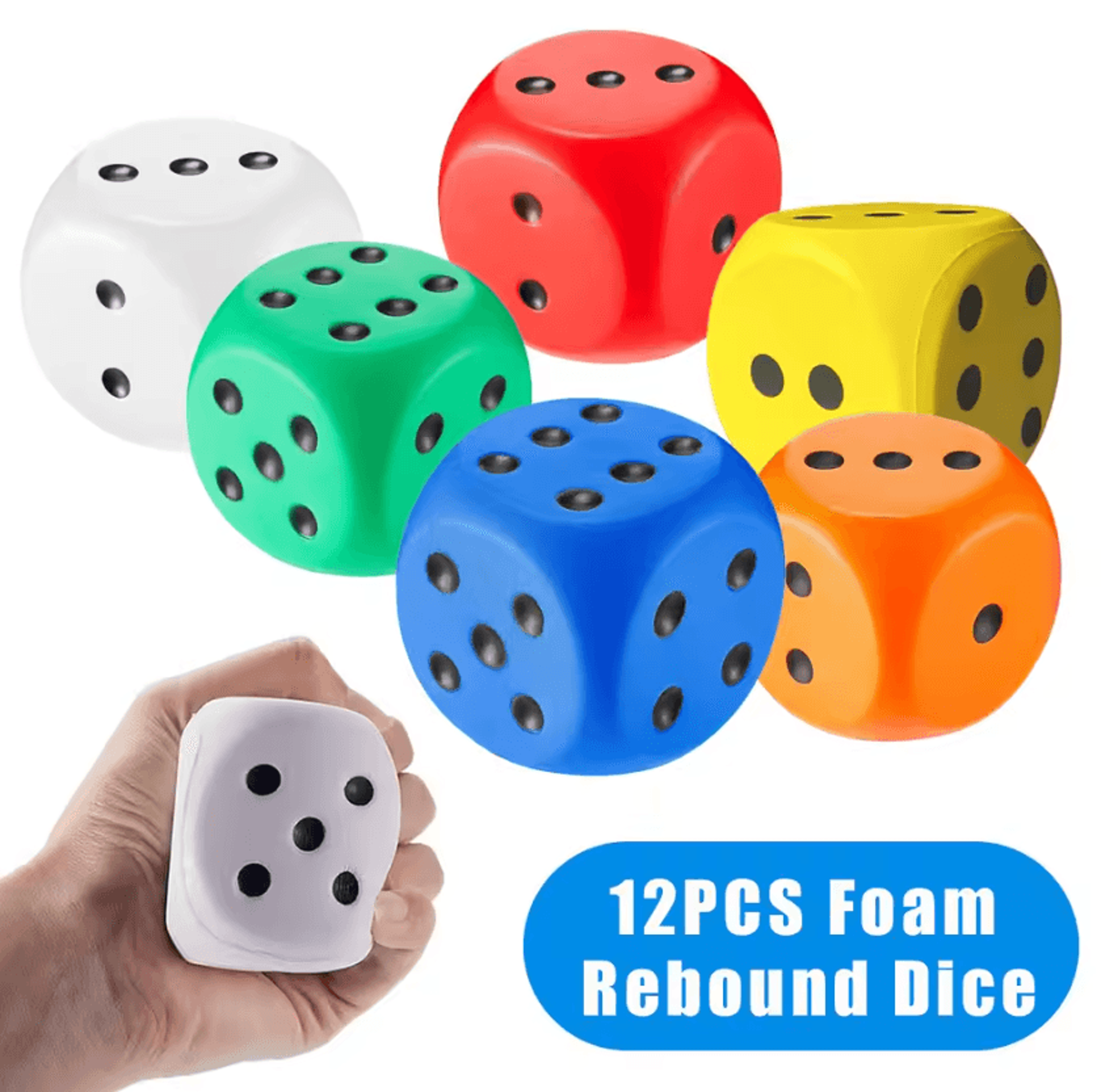 6 or 12 piece jumbo soft foam dice set for games and learning