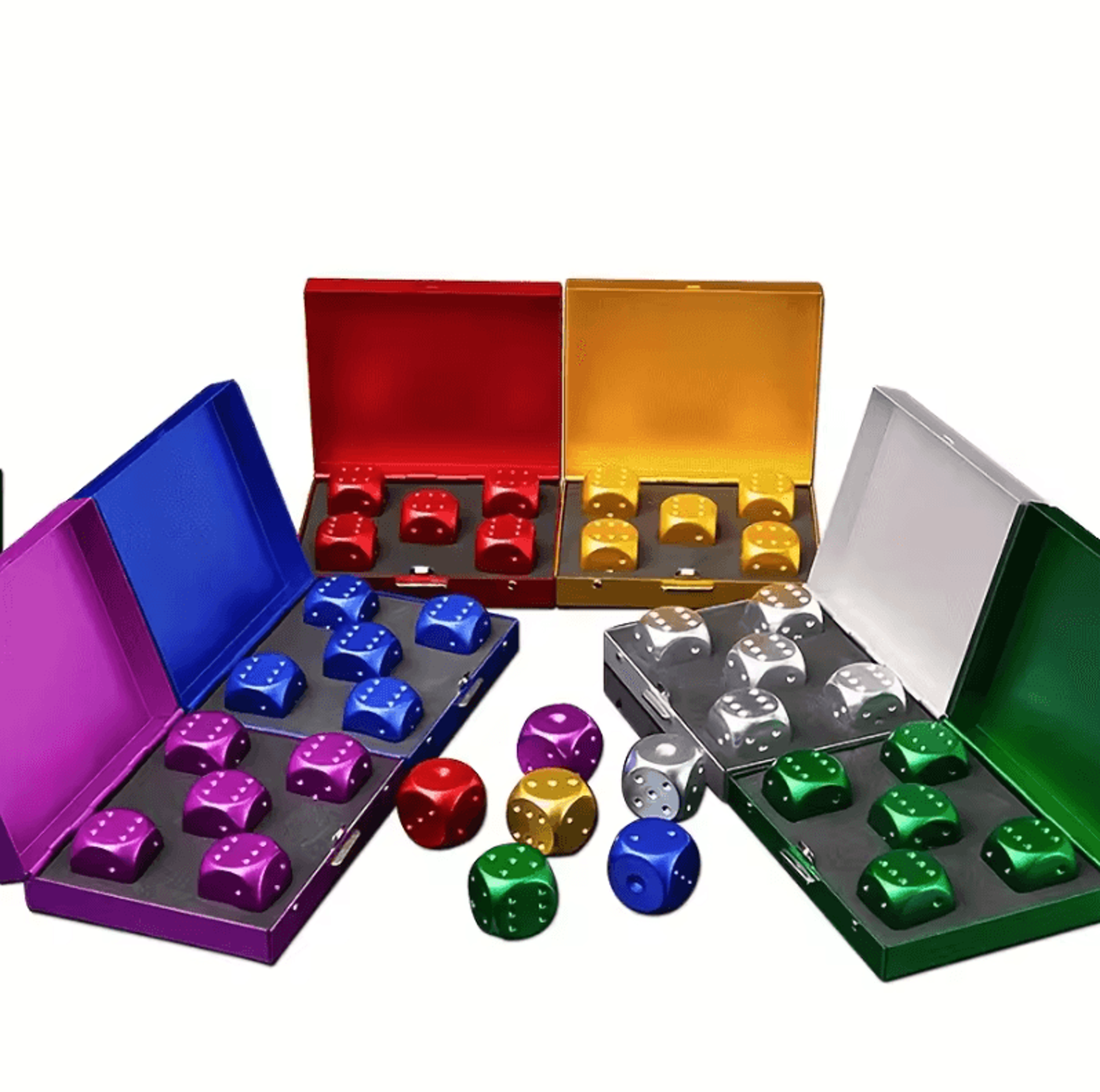 5 piece aluminum alloy metal dice set with storage box