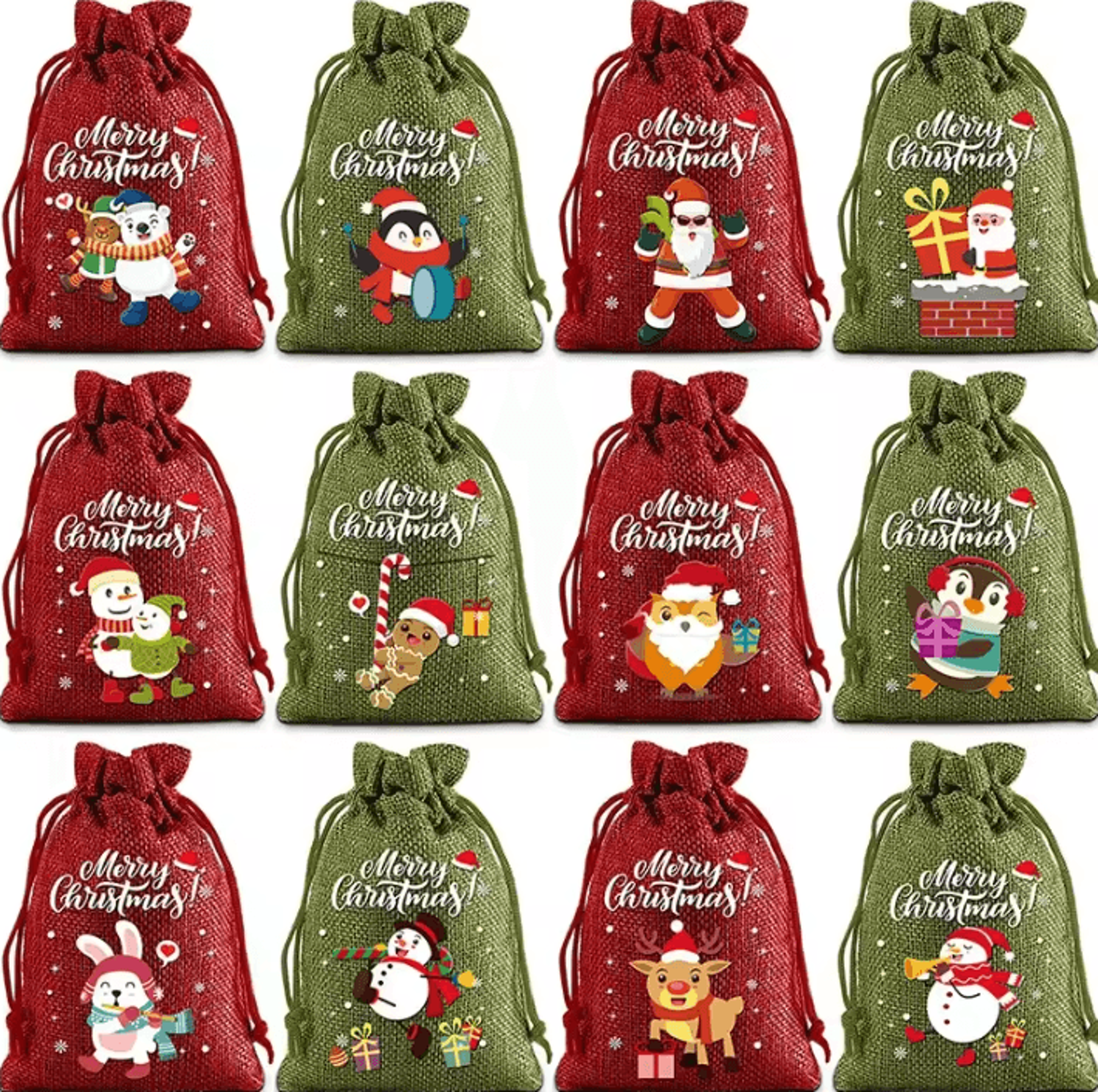 christmas burlap drawstring gift bag for candy and presents
