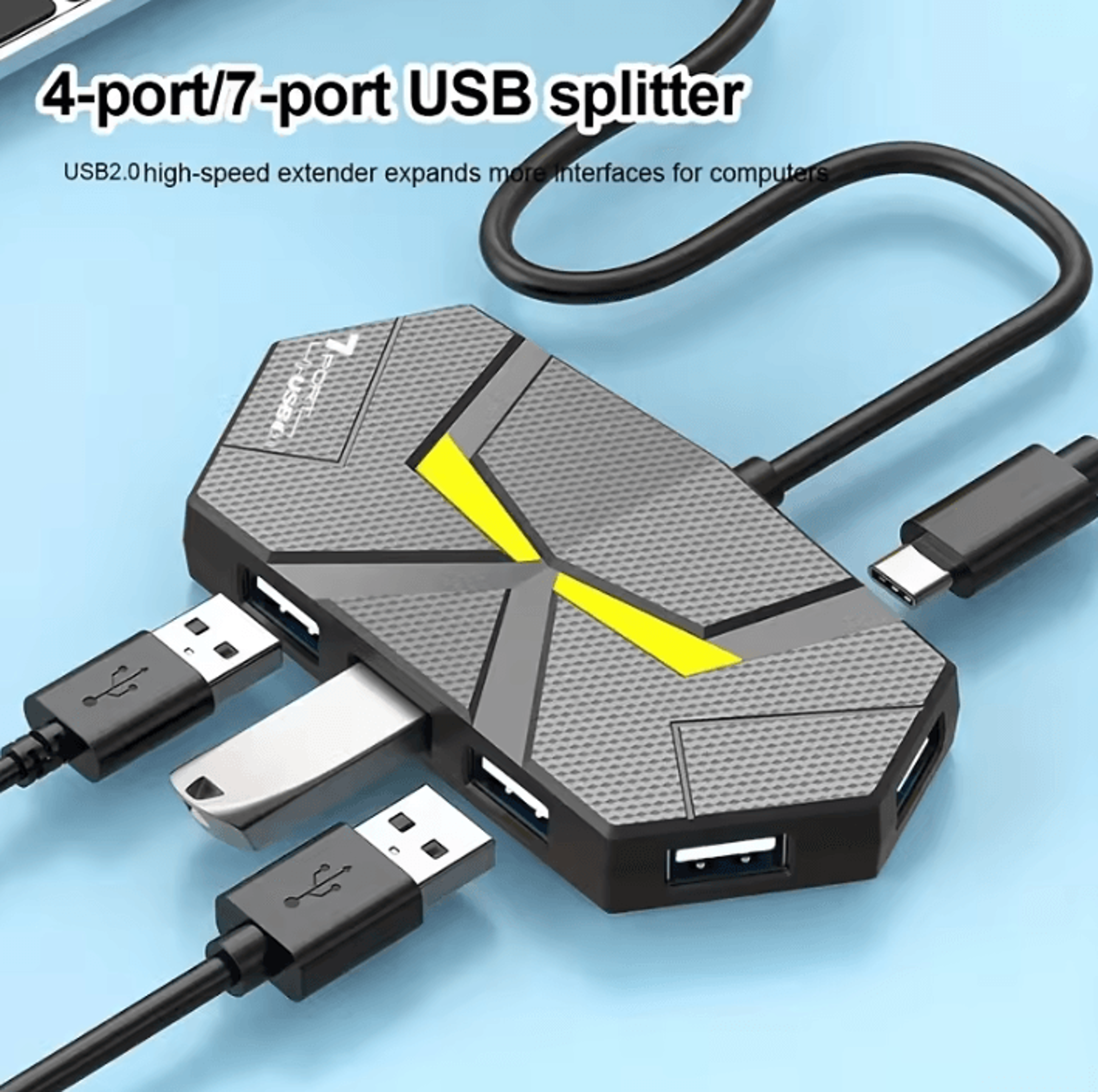 4 or 7 port usb hub with colorful led light