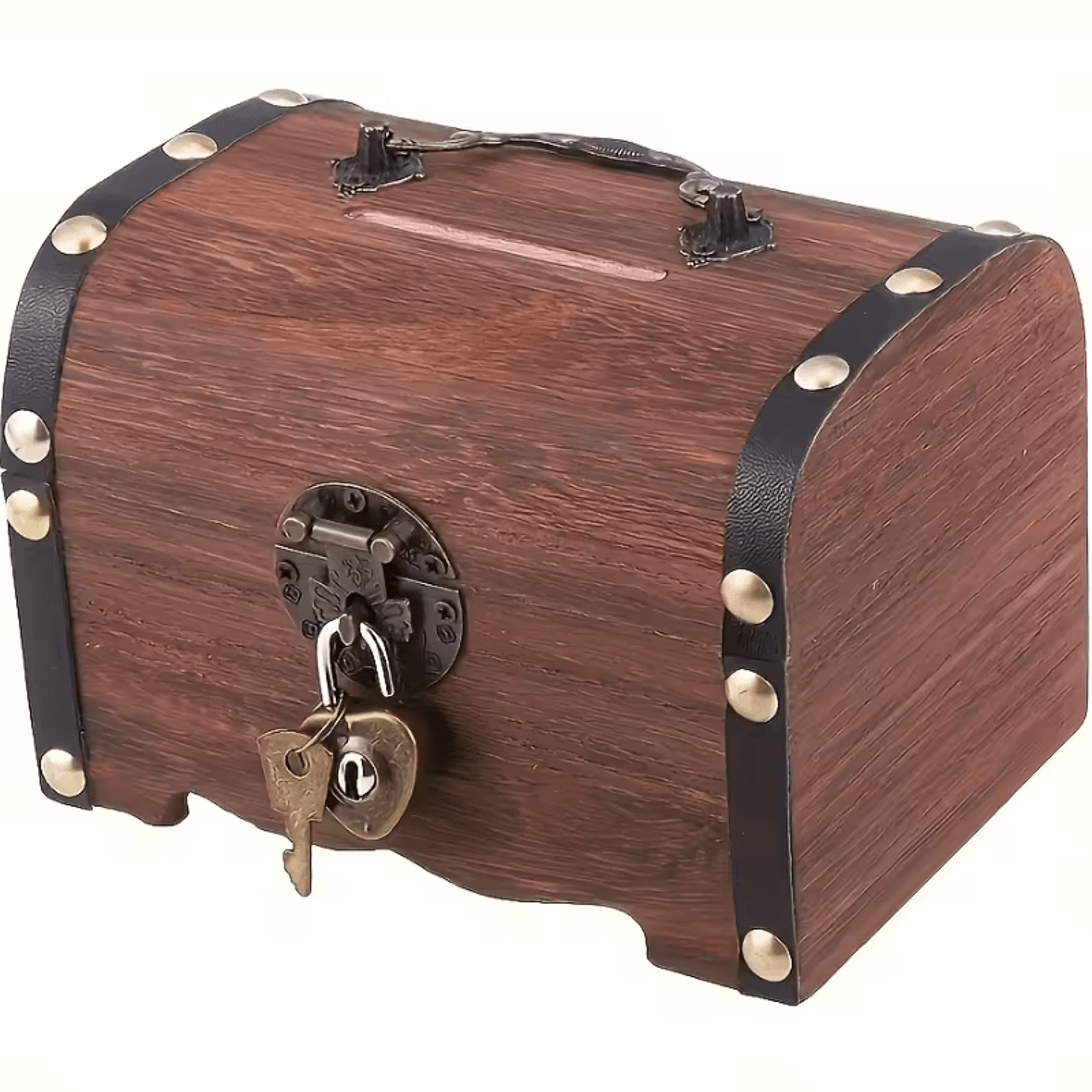 vintage wooden treasure chest piggy bank with lock