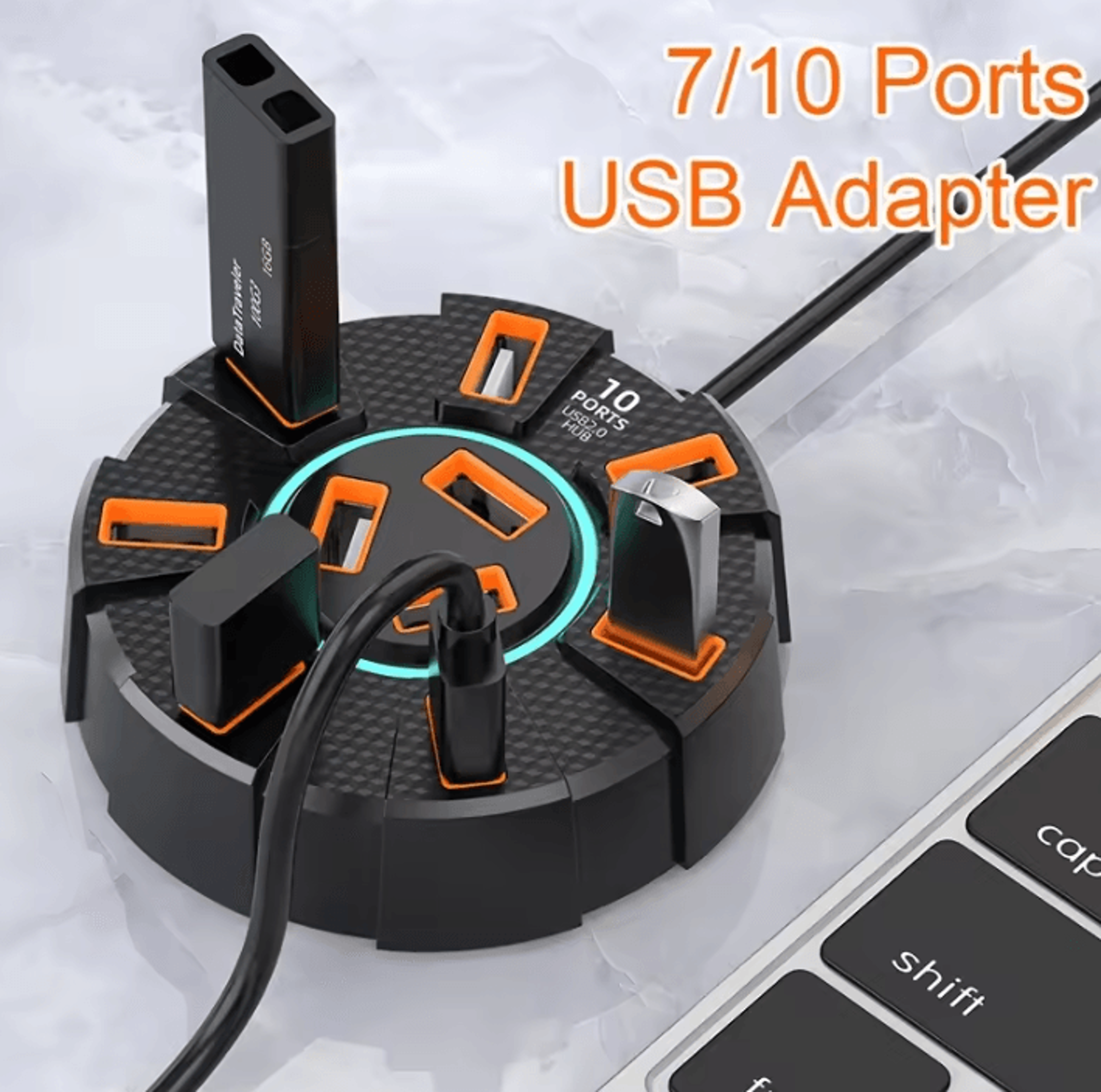 7 or 10 port usb 2.0 hub with led and power adapter