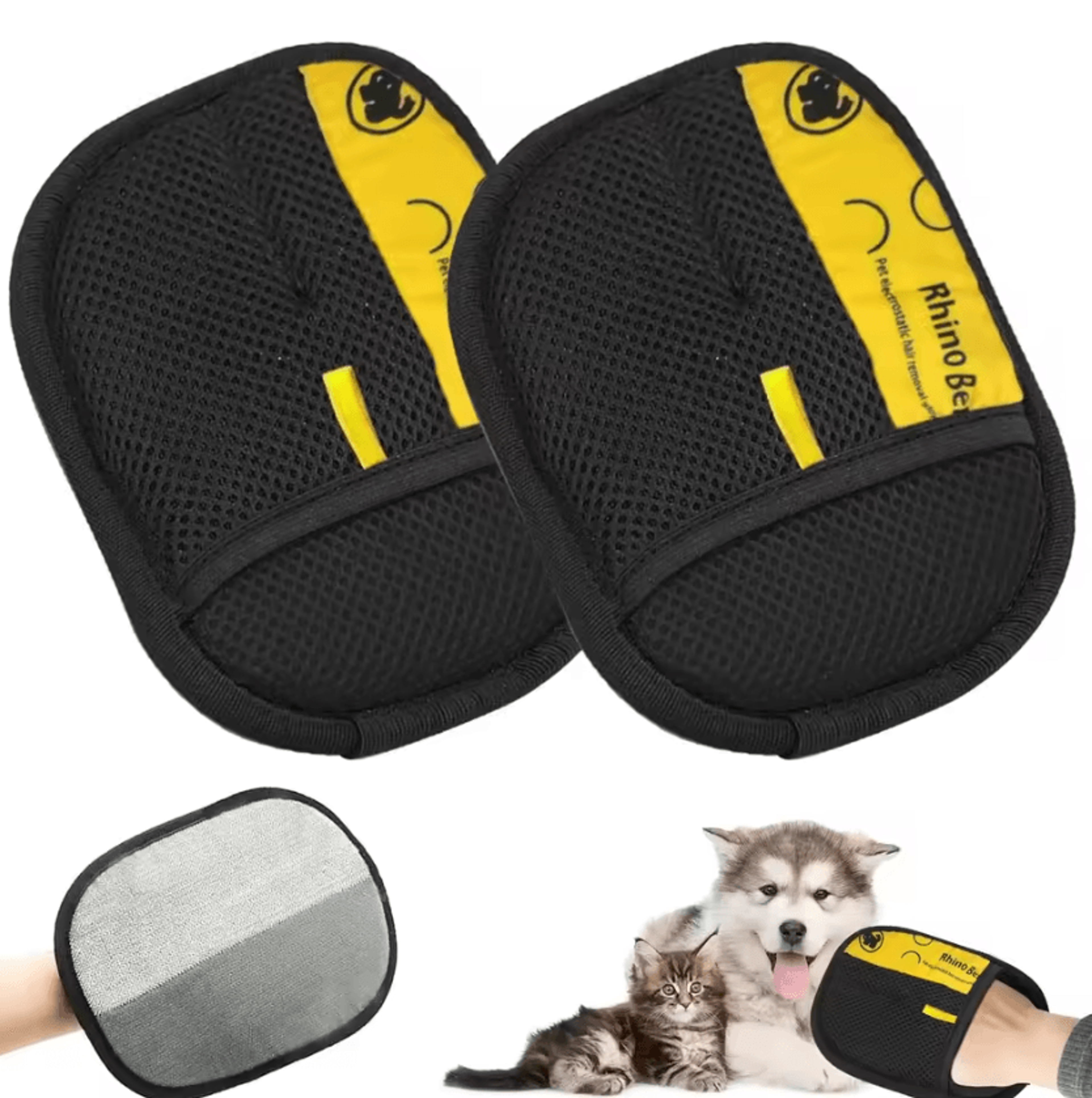 2 piece double sided pet hair removal and grooming gloves