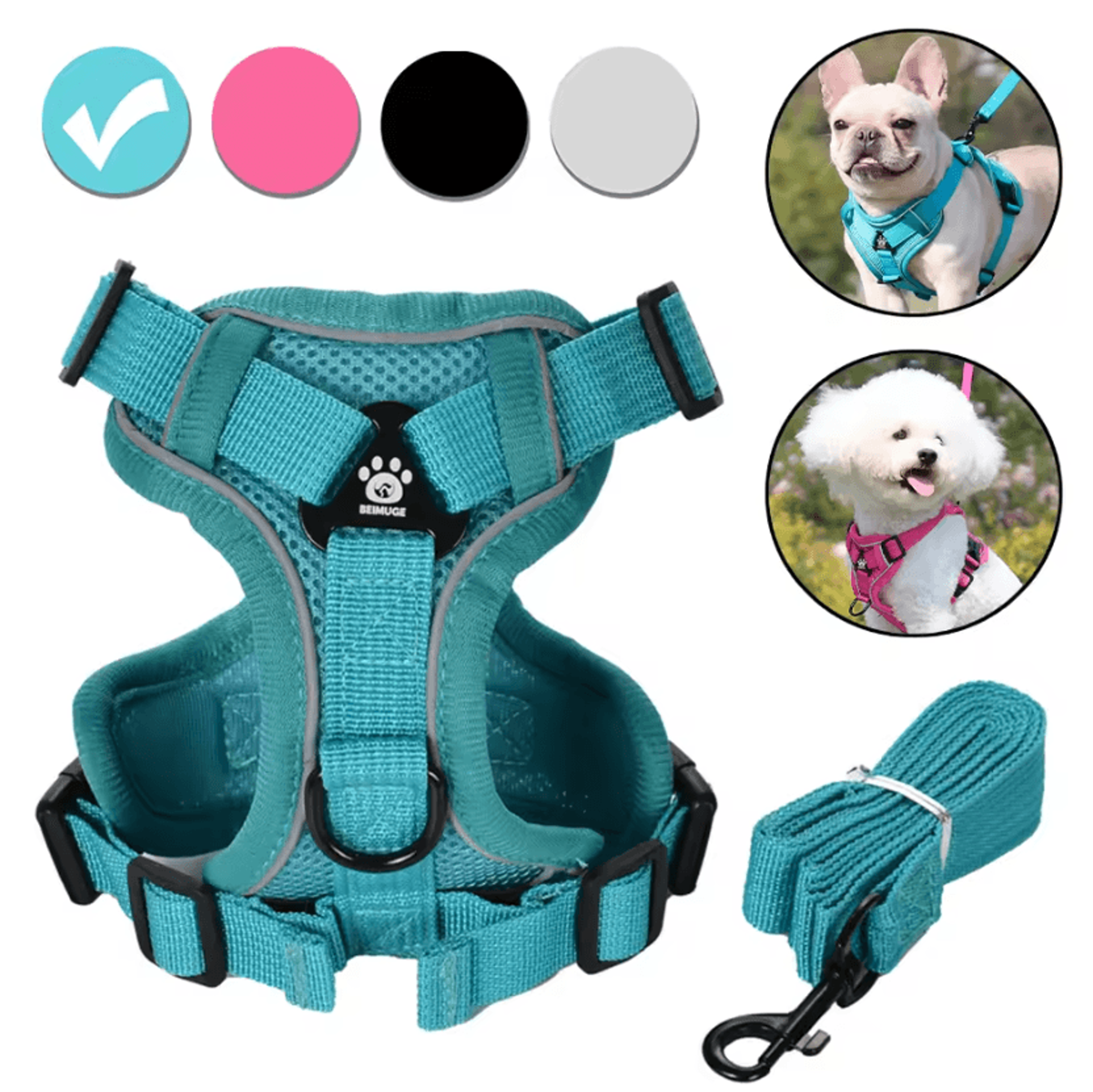 reflective adjustable dog harness and leash set for small medium pets