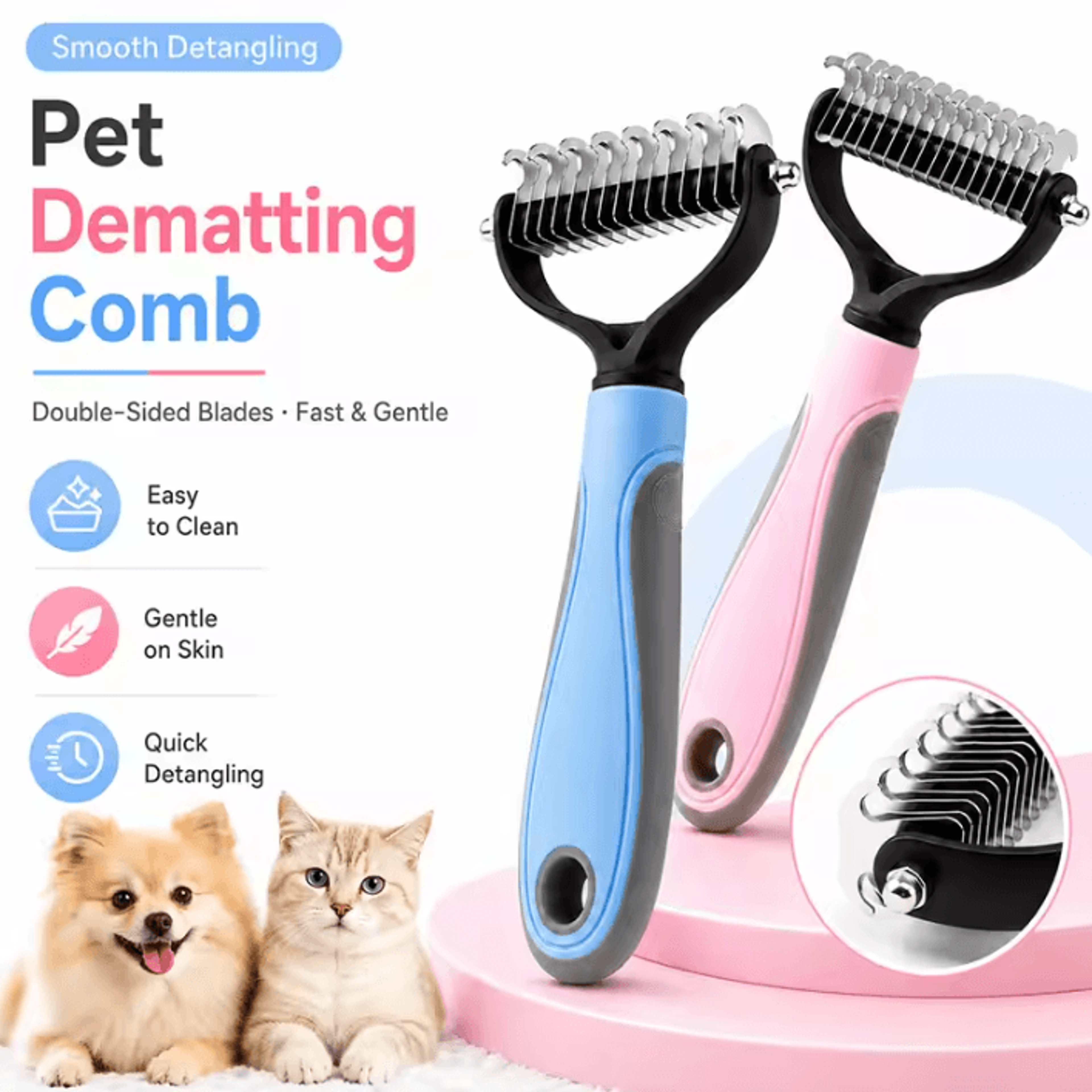 professional double-sided pet deshedding brush and dematting comb
