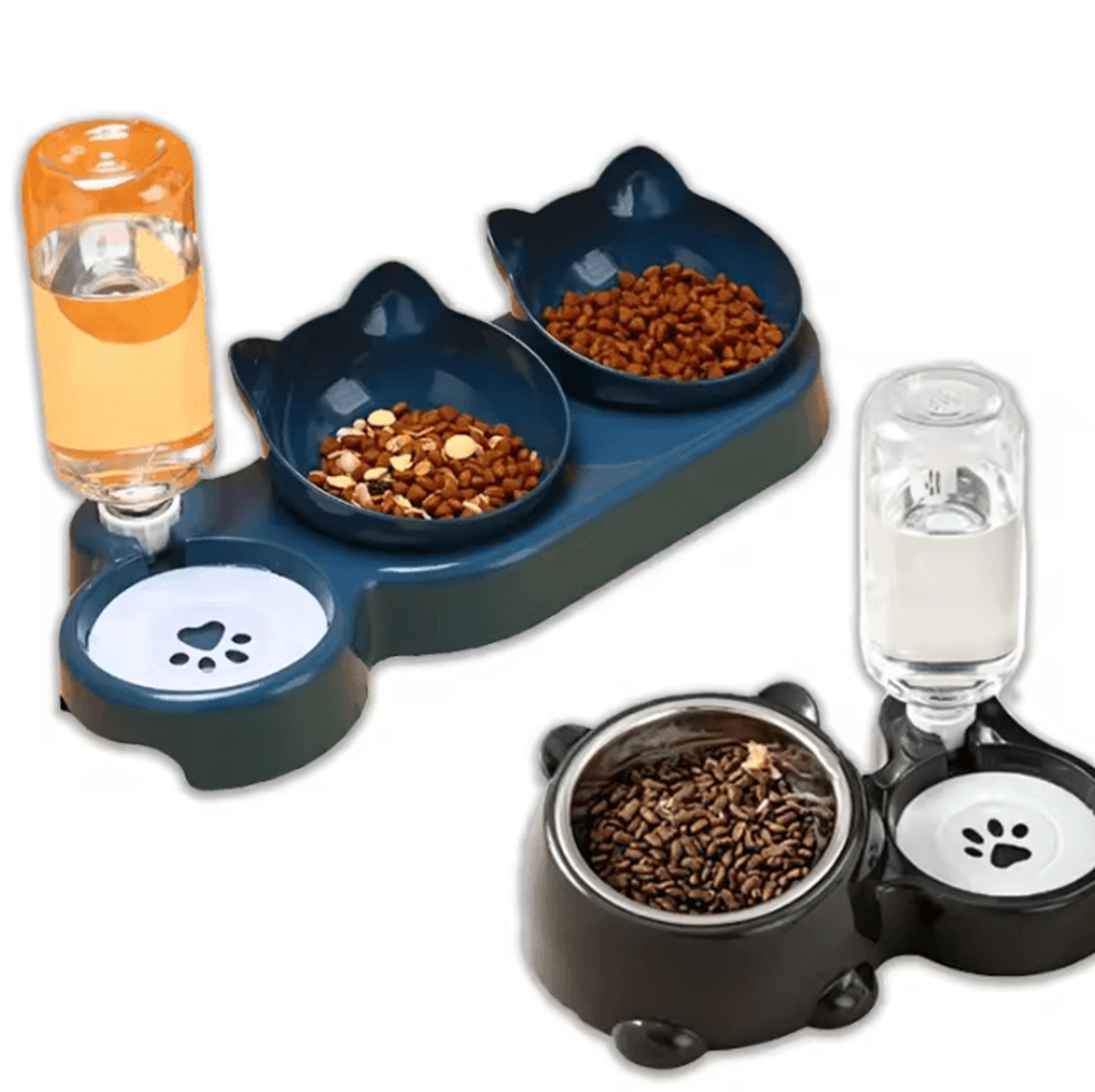 3 in 1 anti-tip cat feeder with automatic water dispenser