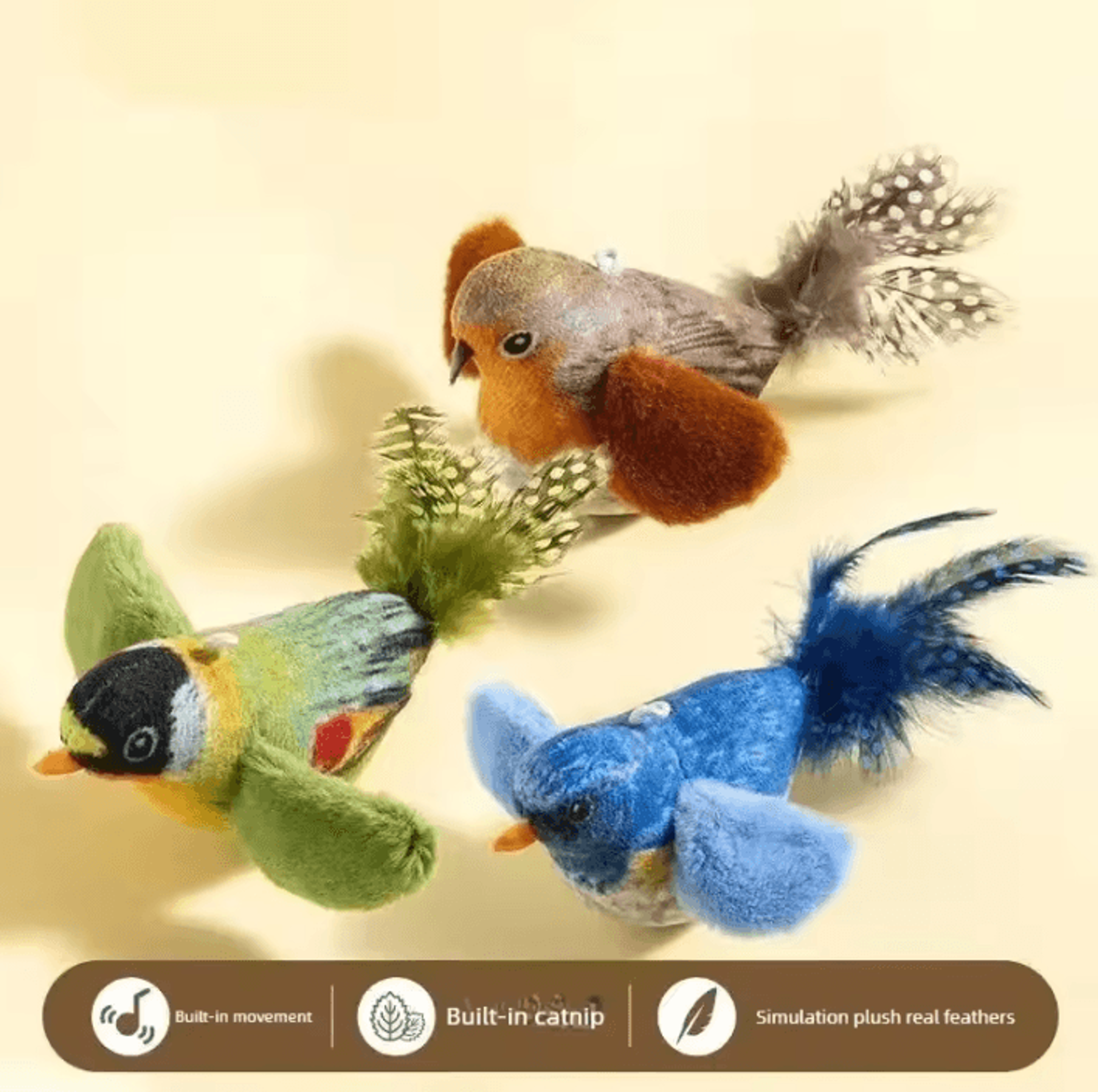 interactive chirping bird cat toy with plush hunting design