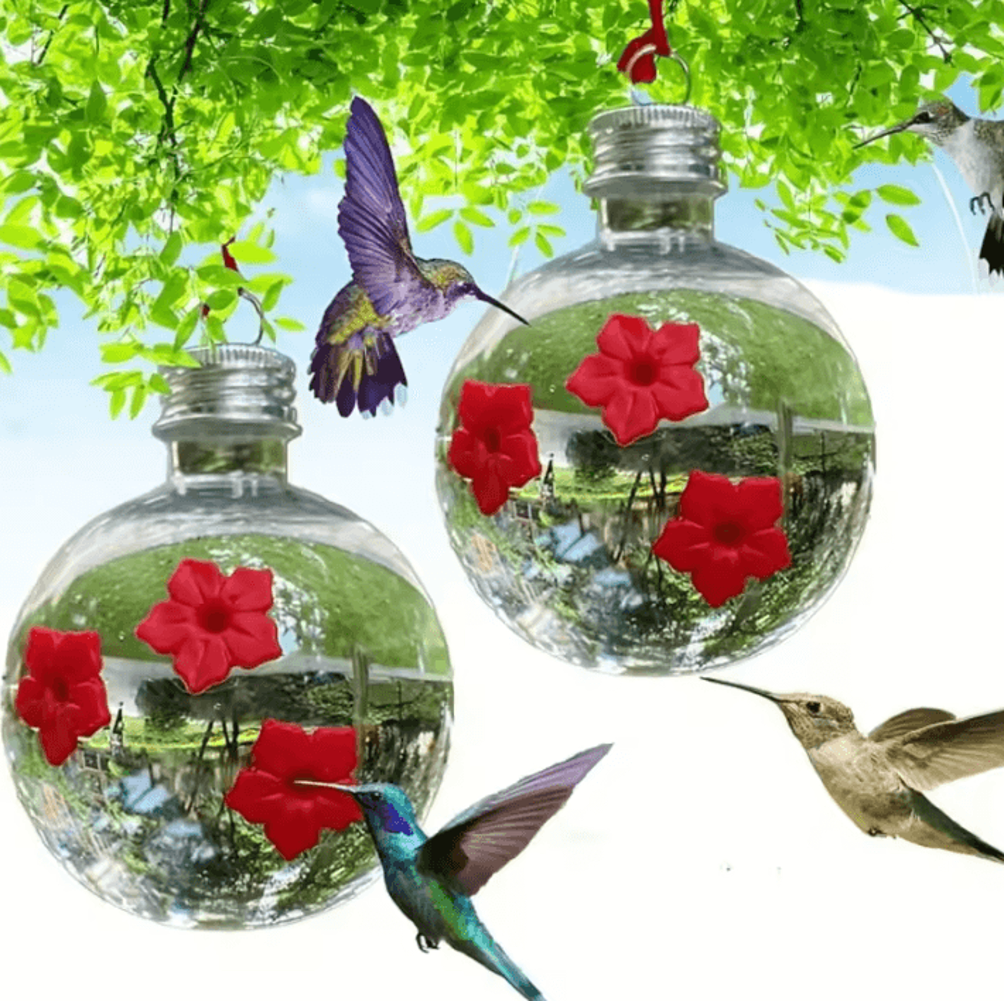 three-hole hanging bird water feeder for outdoor gardens