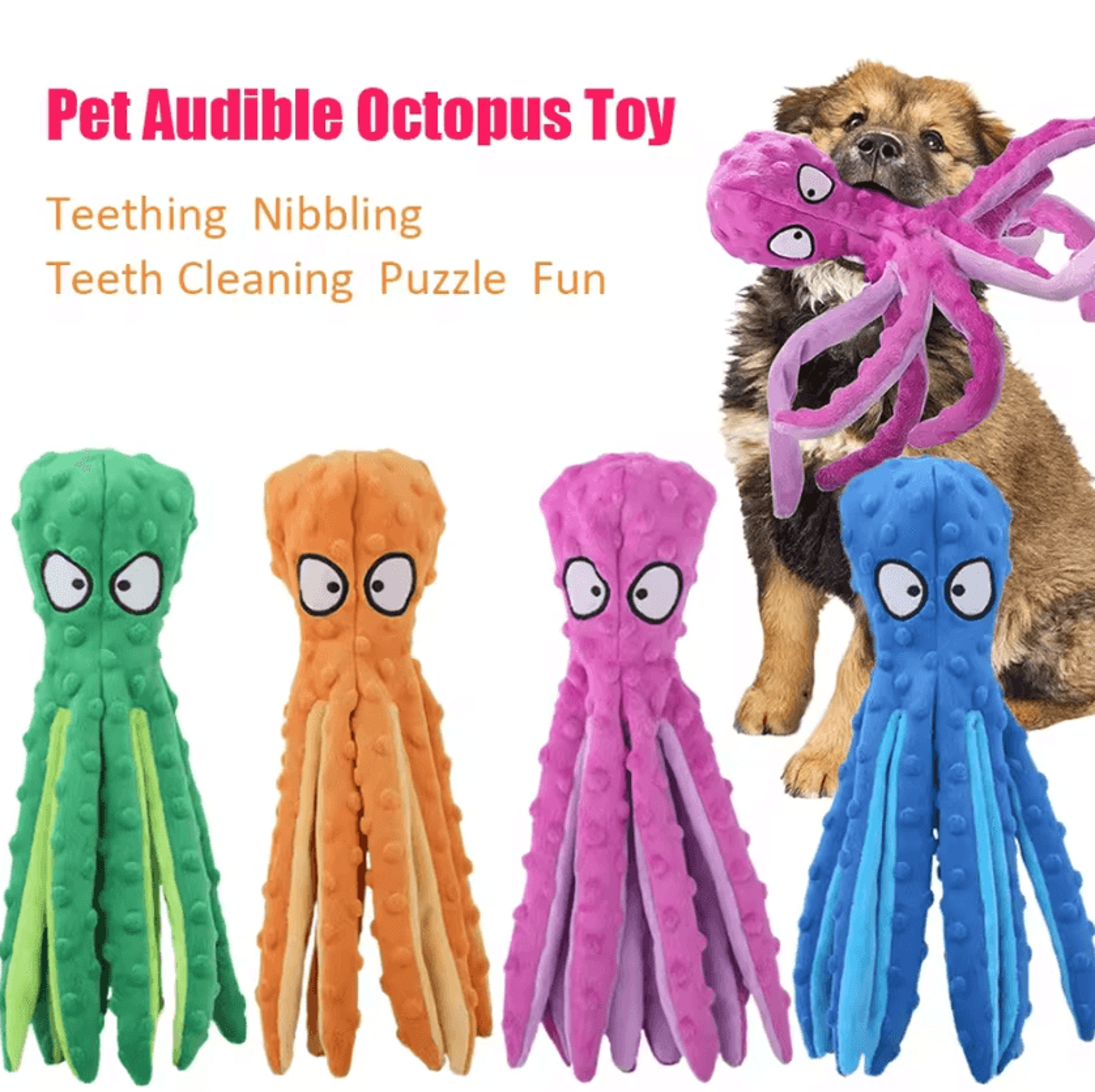 no-stuffing octopus squeaky dog toy with crinkle tentacles