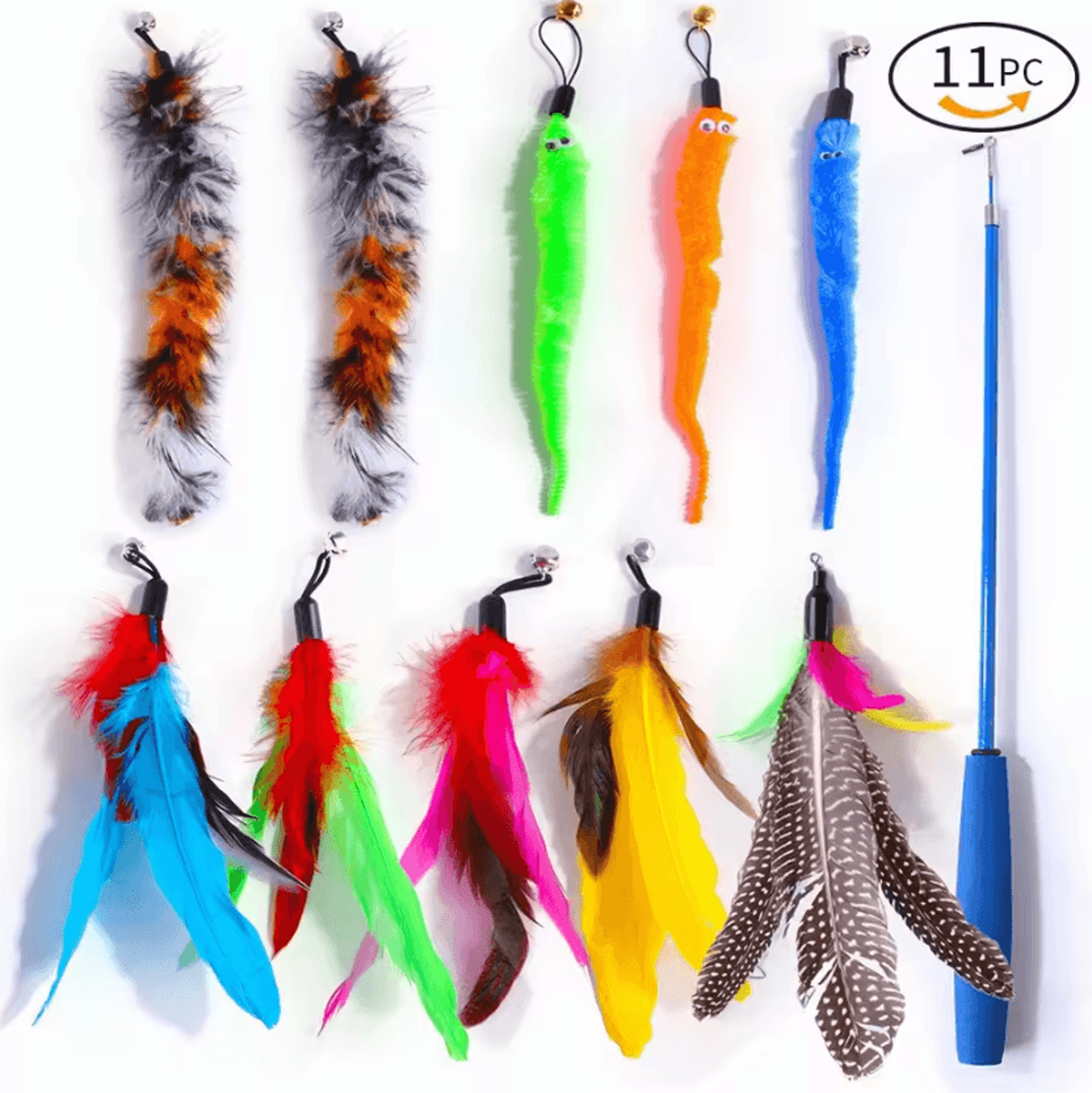11pcs interactive cat wand toy set with feather replacements
