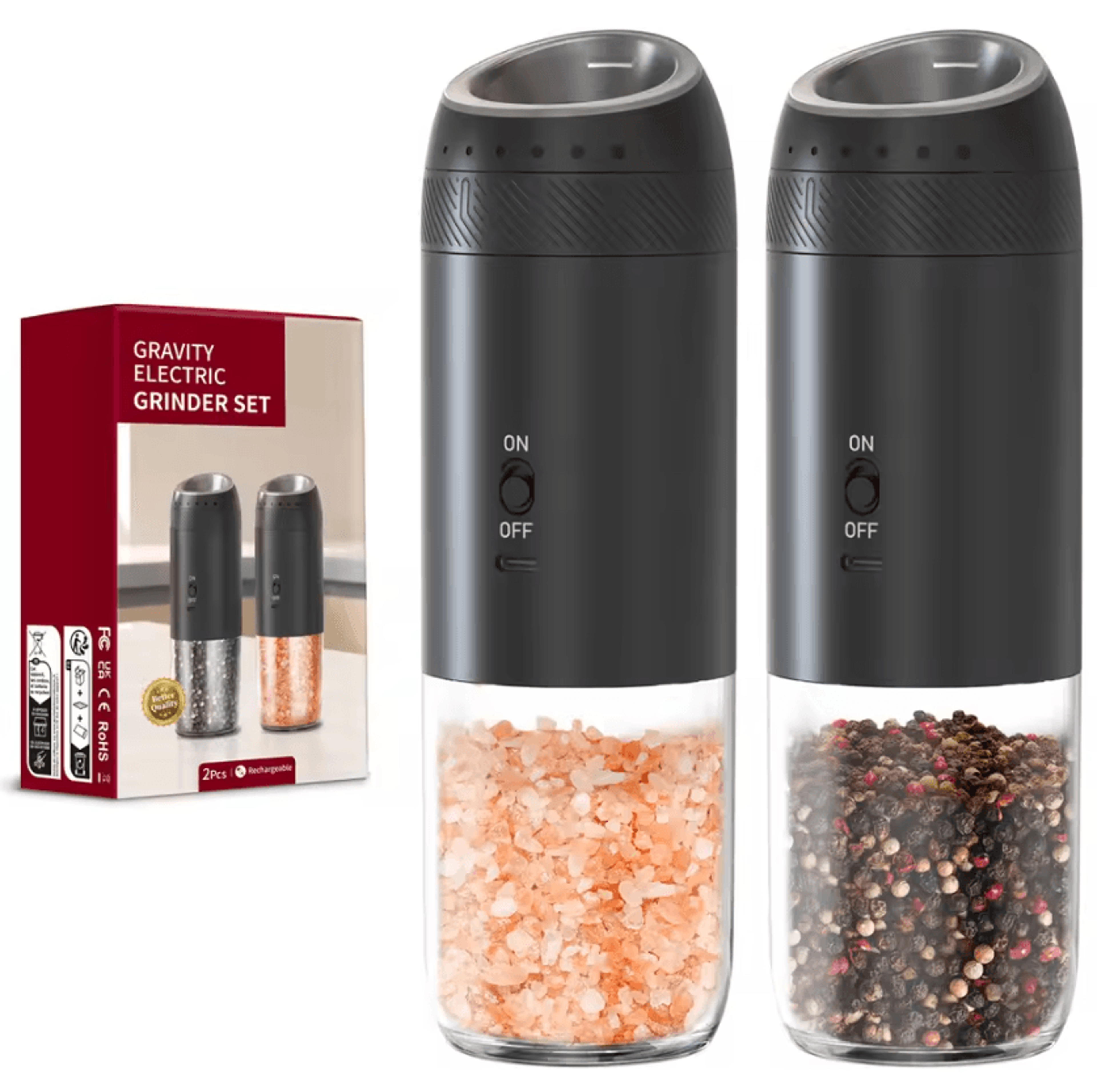 tilt and grind automatic salt and pepper mill with led light