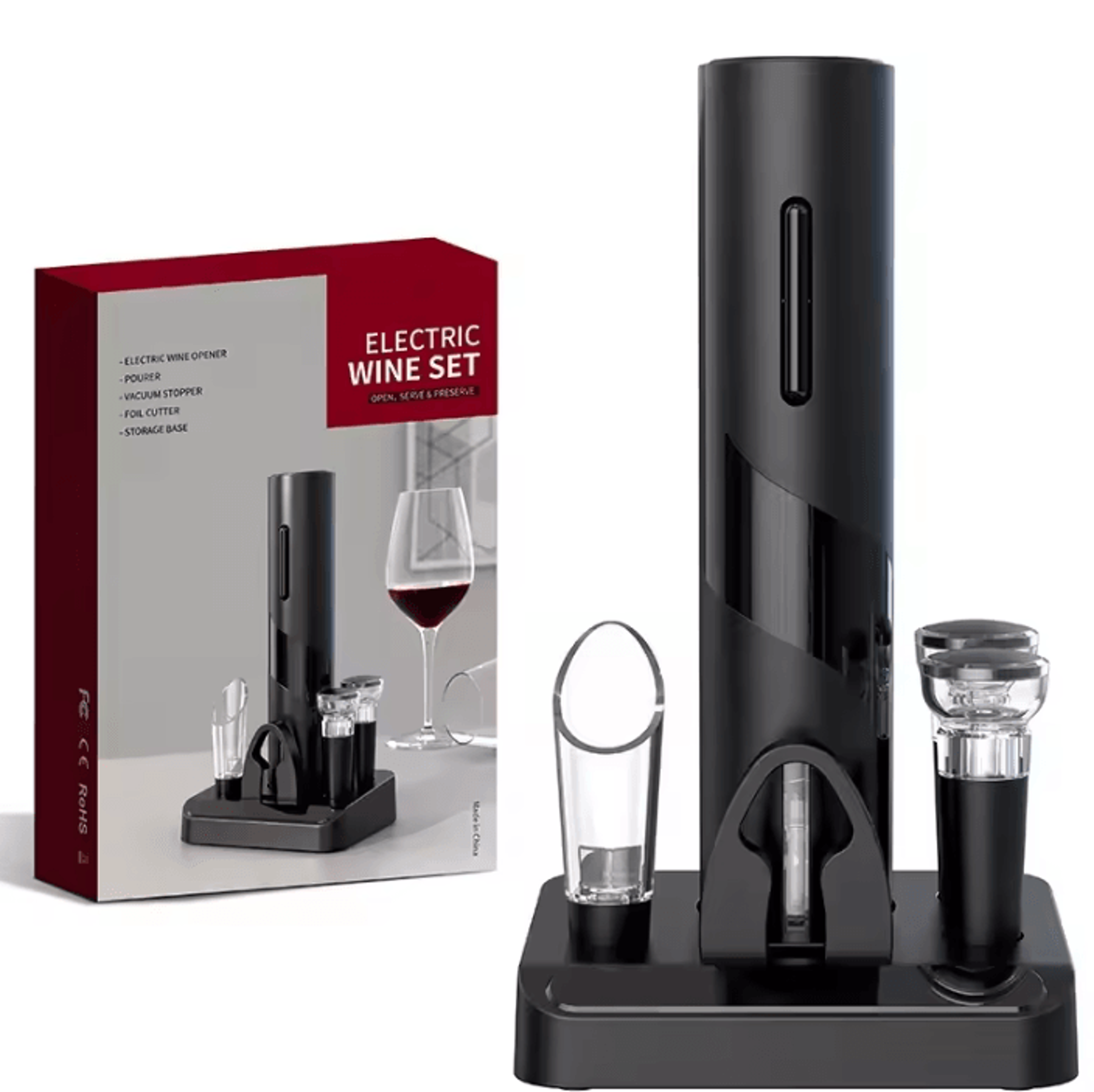 serveease automatic electric wine opener set with storage base