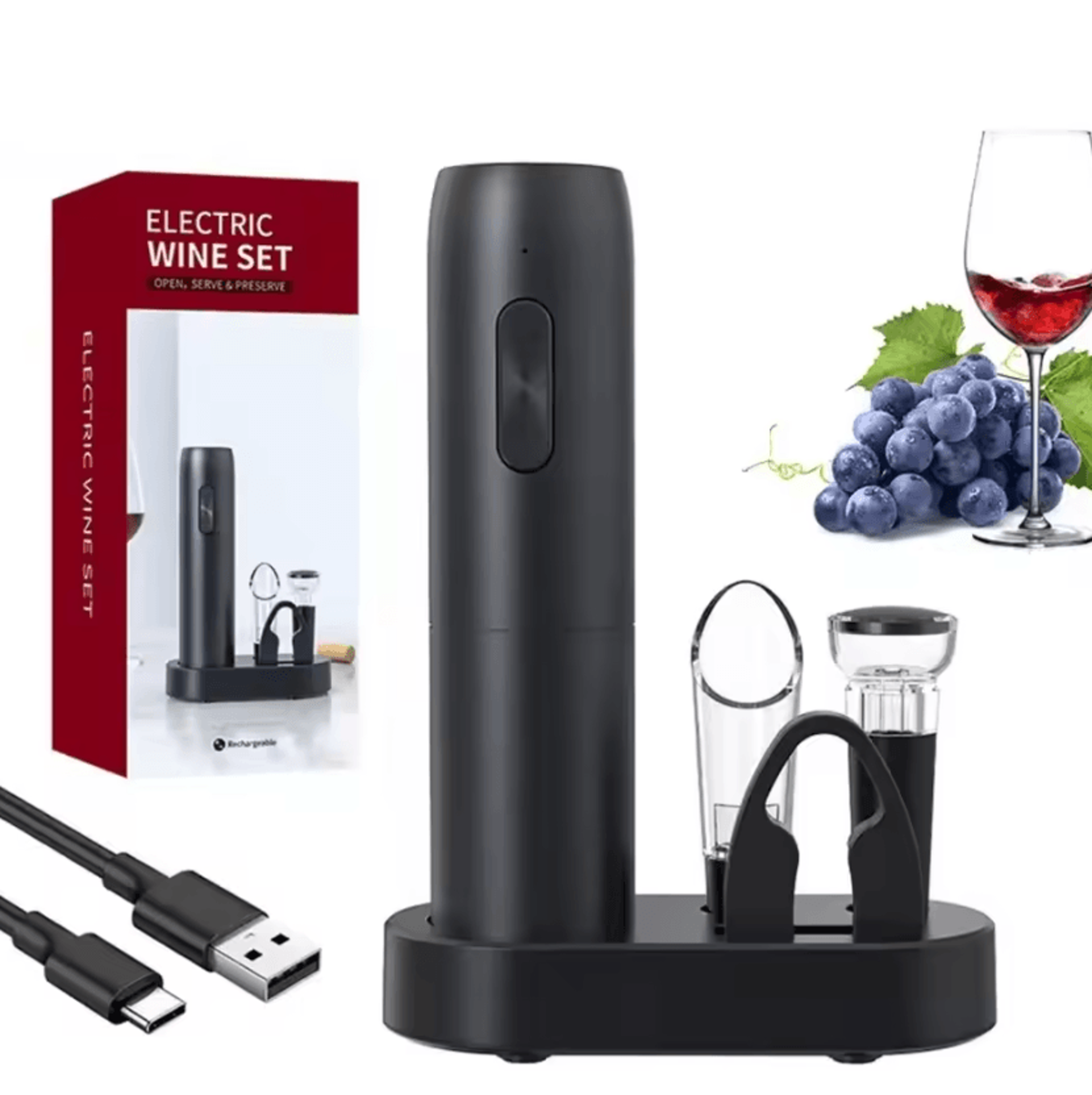 pourperfect automatic electric wine opener and serving set