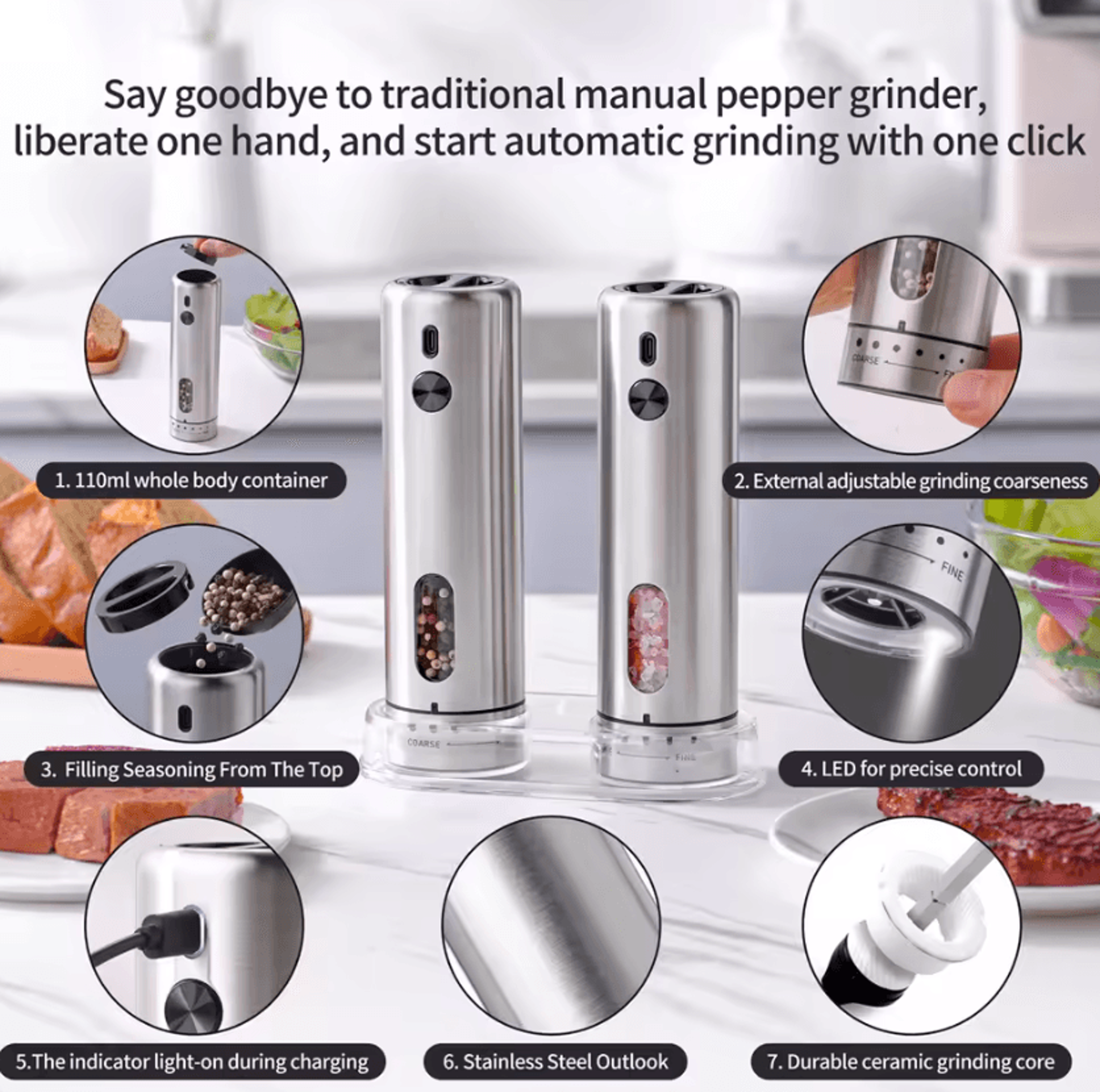 spiceflow rechargeable automatic salt and pepper grinder