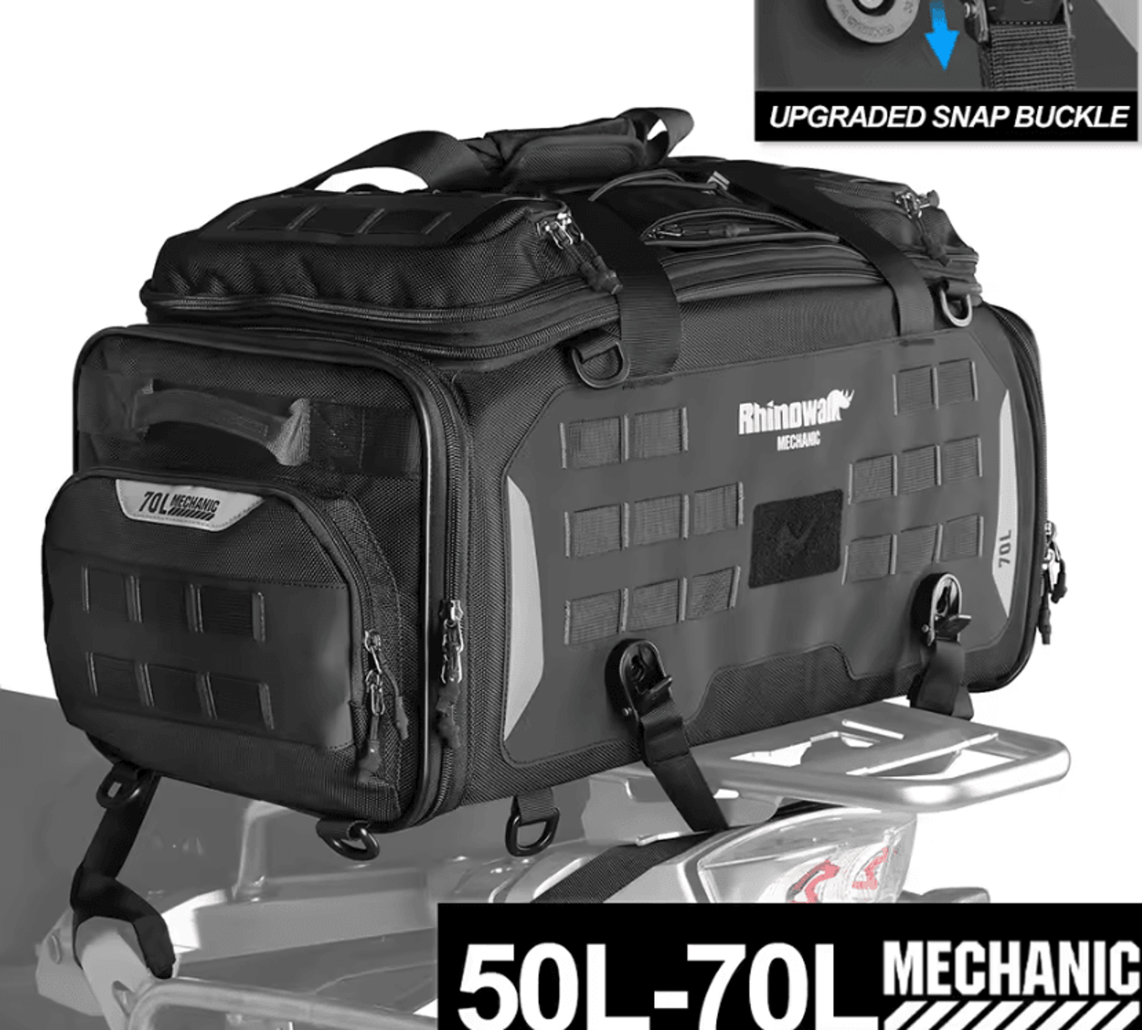 rhinowalk 50l-70l expandable waterproof motorcycle tail travel bag