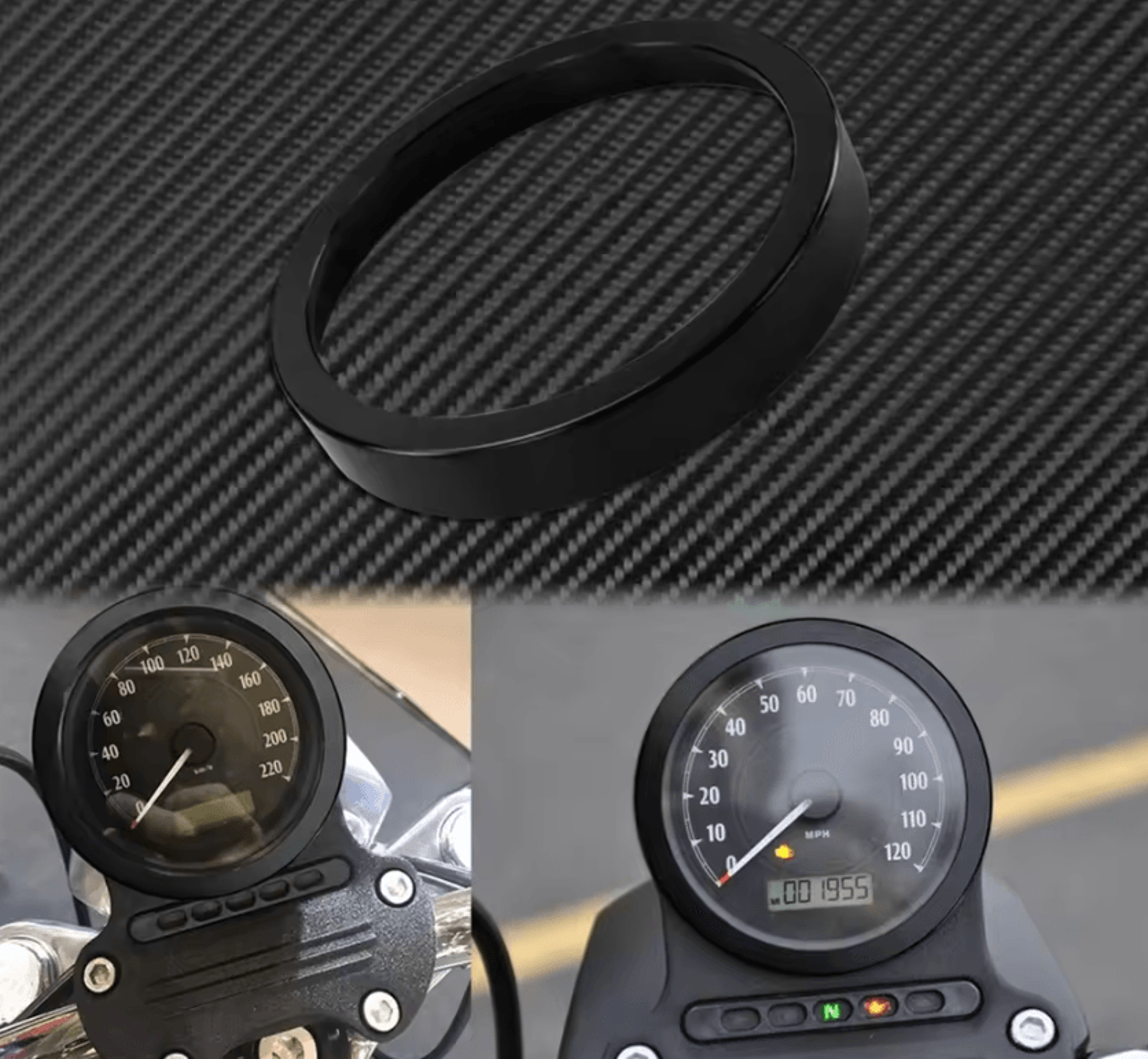 black cnc speedometer trim ring for harley sportster and dyna