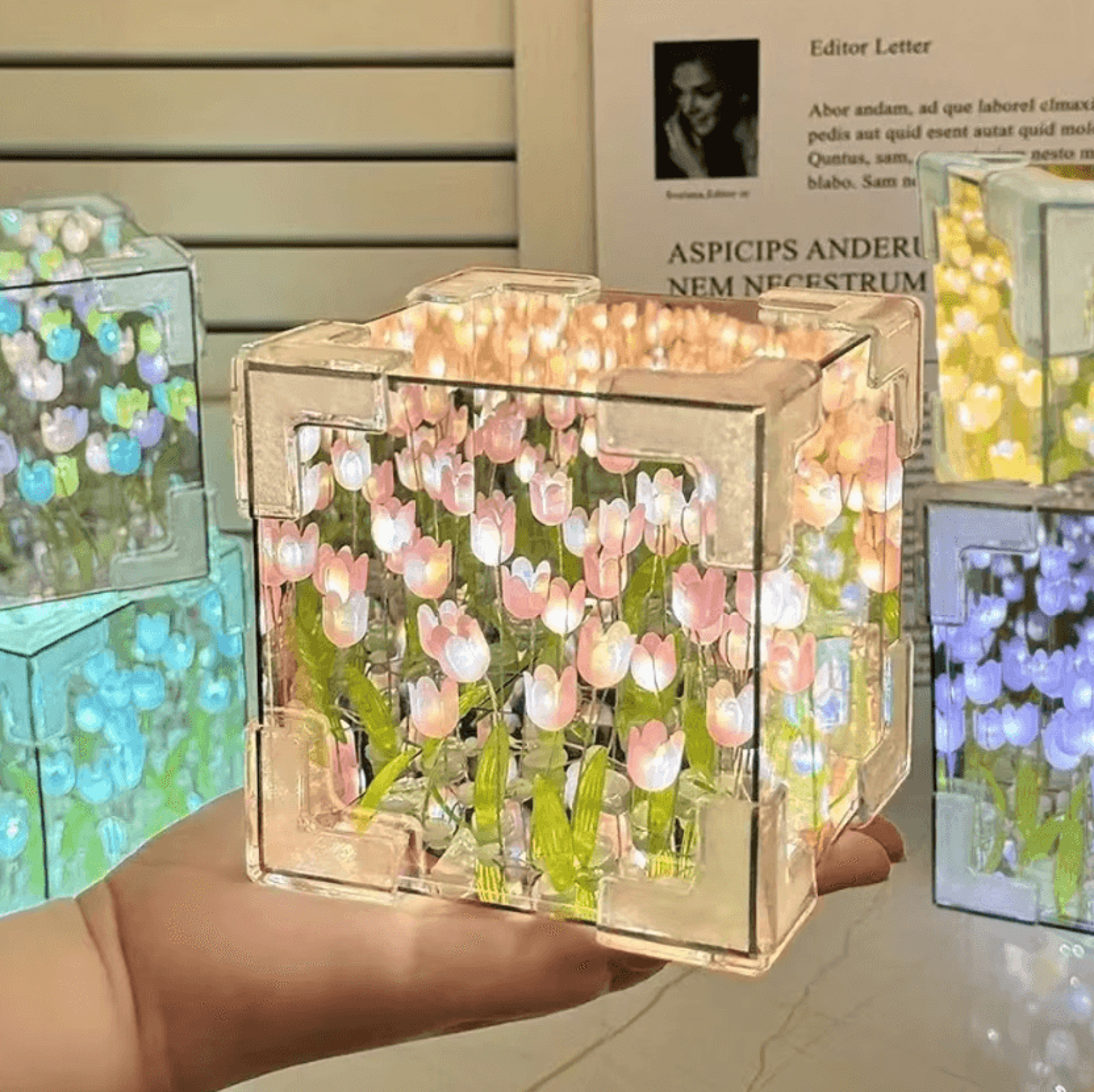 bloomglow diy tulip mirror cube night light