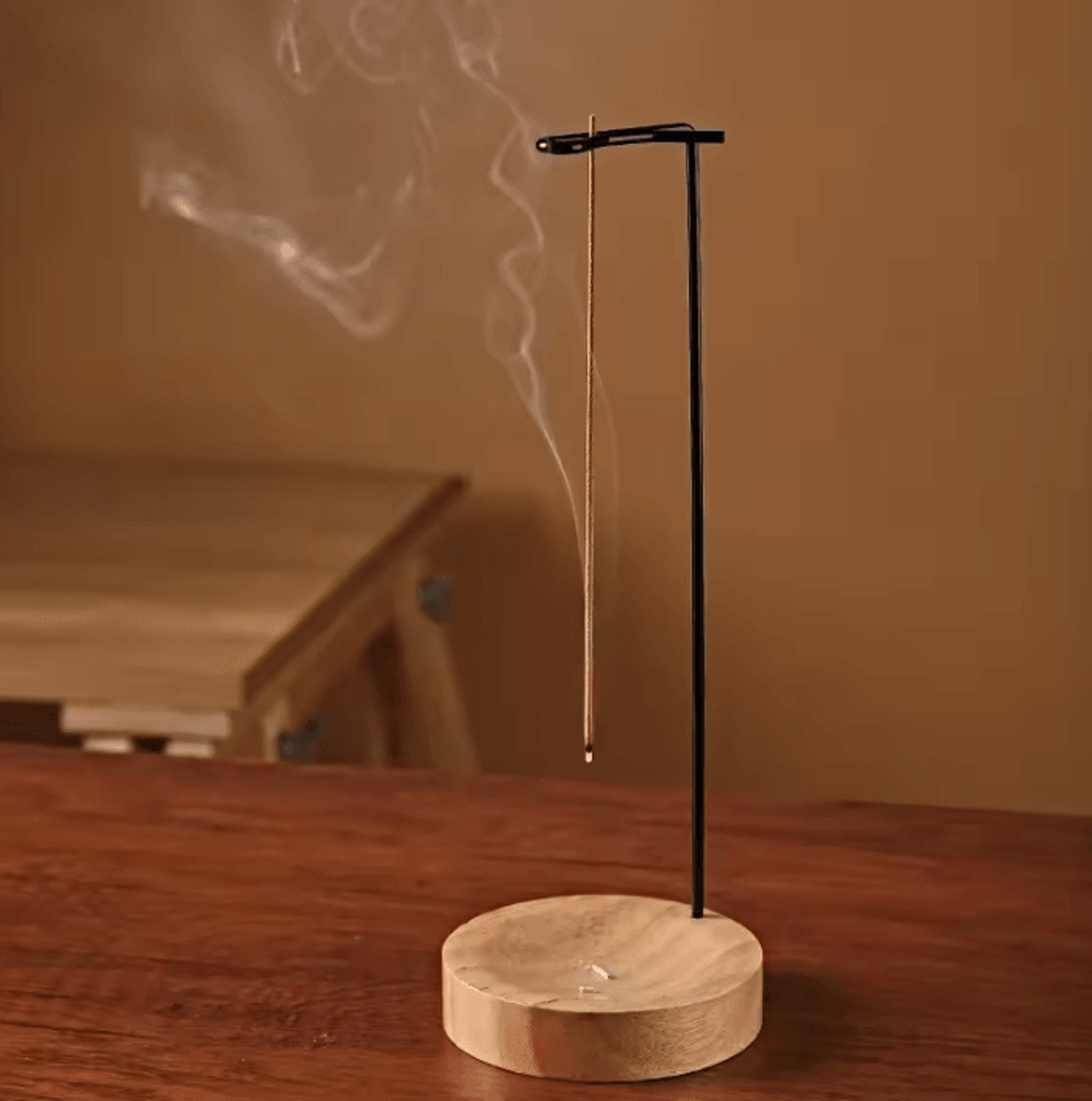 zenarc upside down wooden incense stick holder with round tray