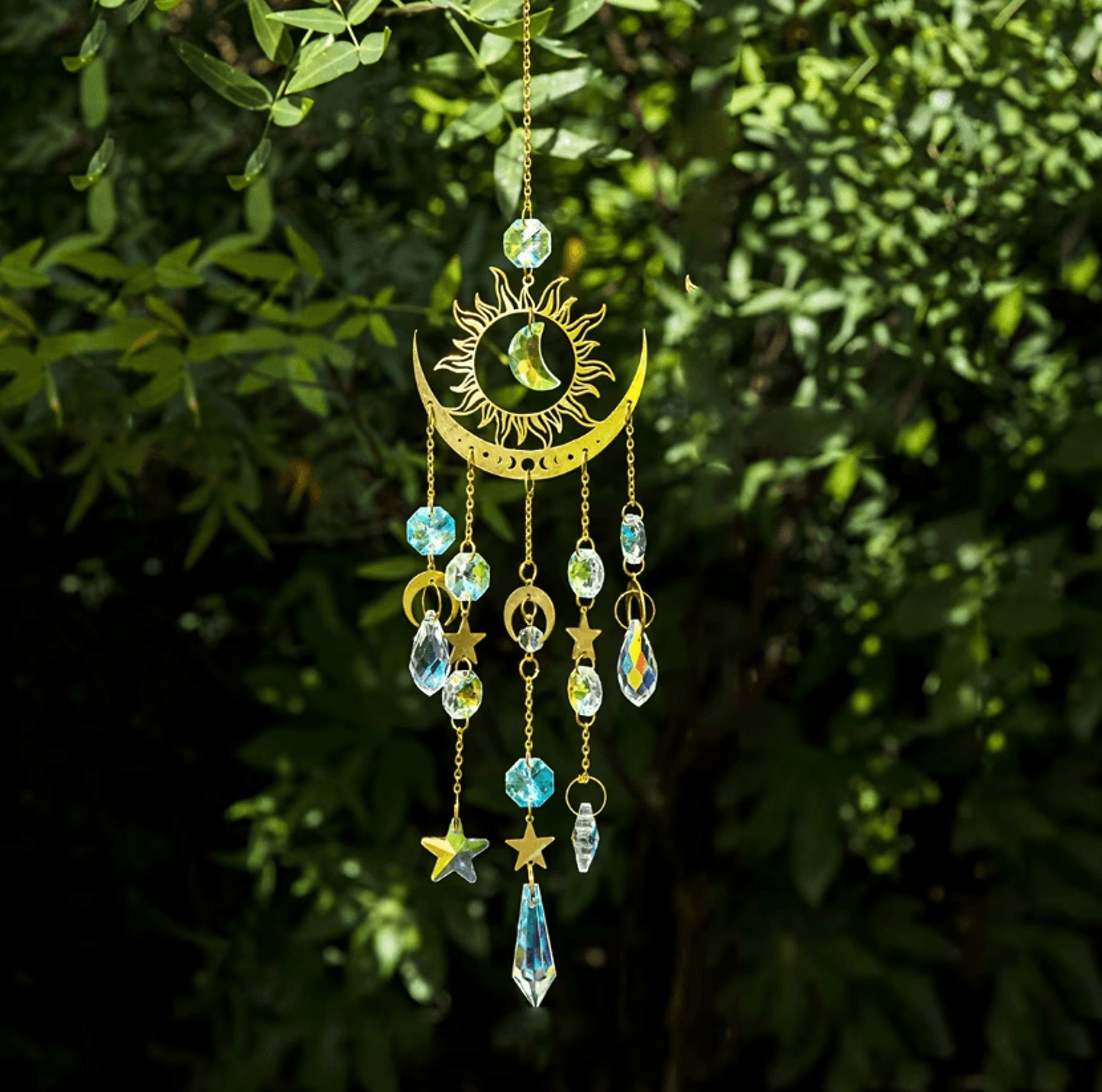celestial star moon crystal wind chime sun catcher