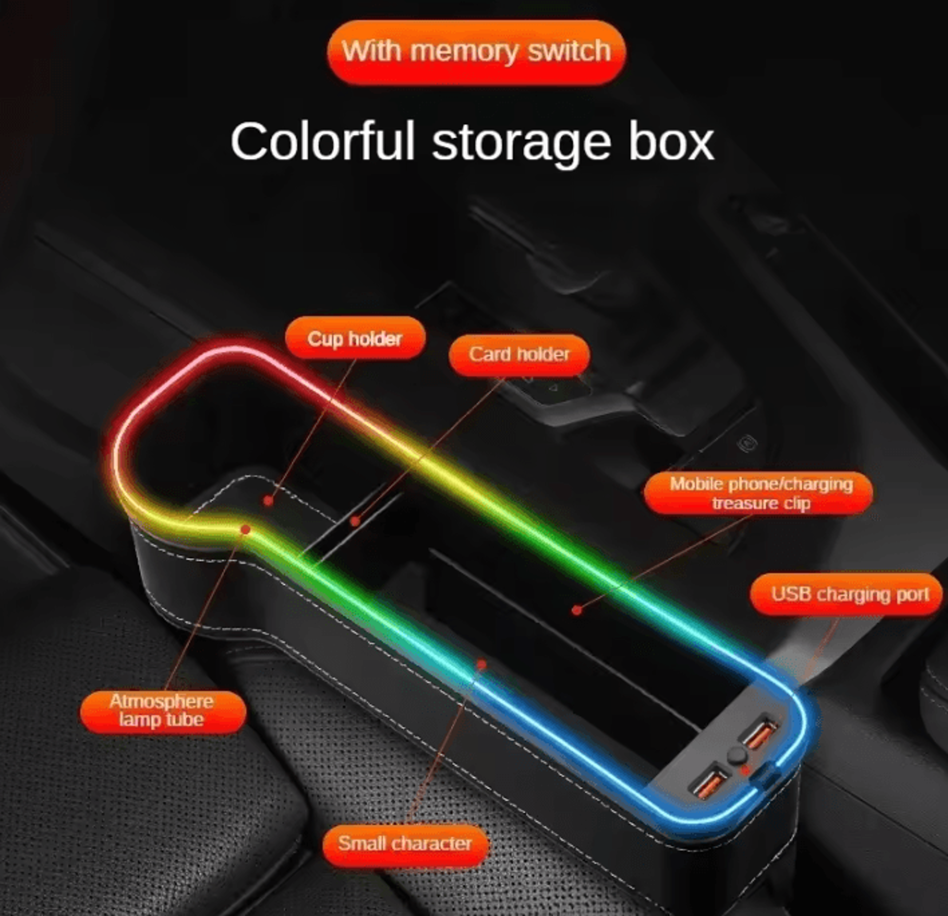 glowdrive led car seat gap organizer with dual usb charging ports
