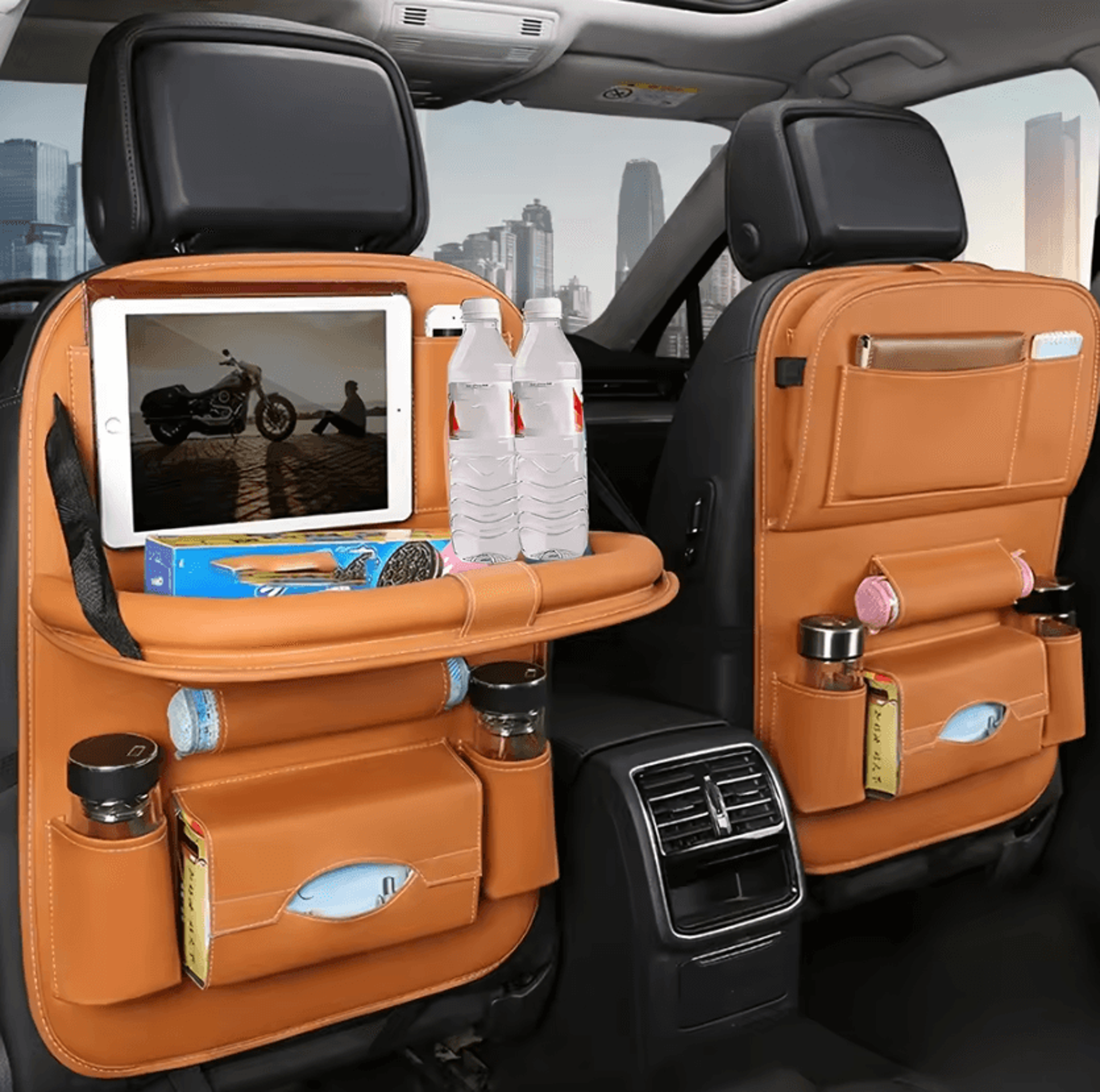 luxeride pu leather car storage bag and organizer tray for snacks and toys
