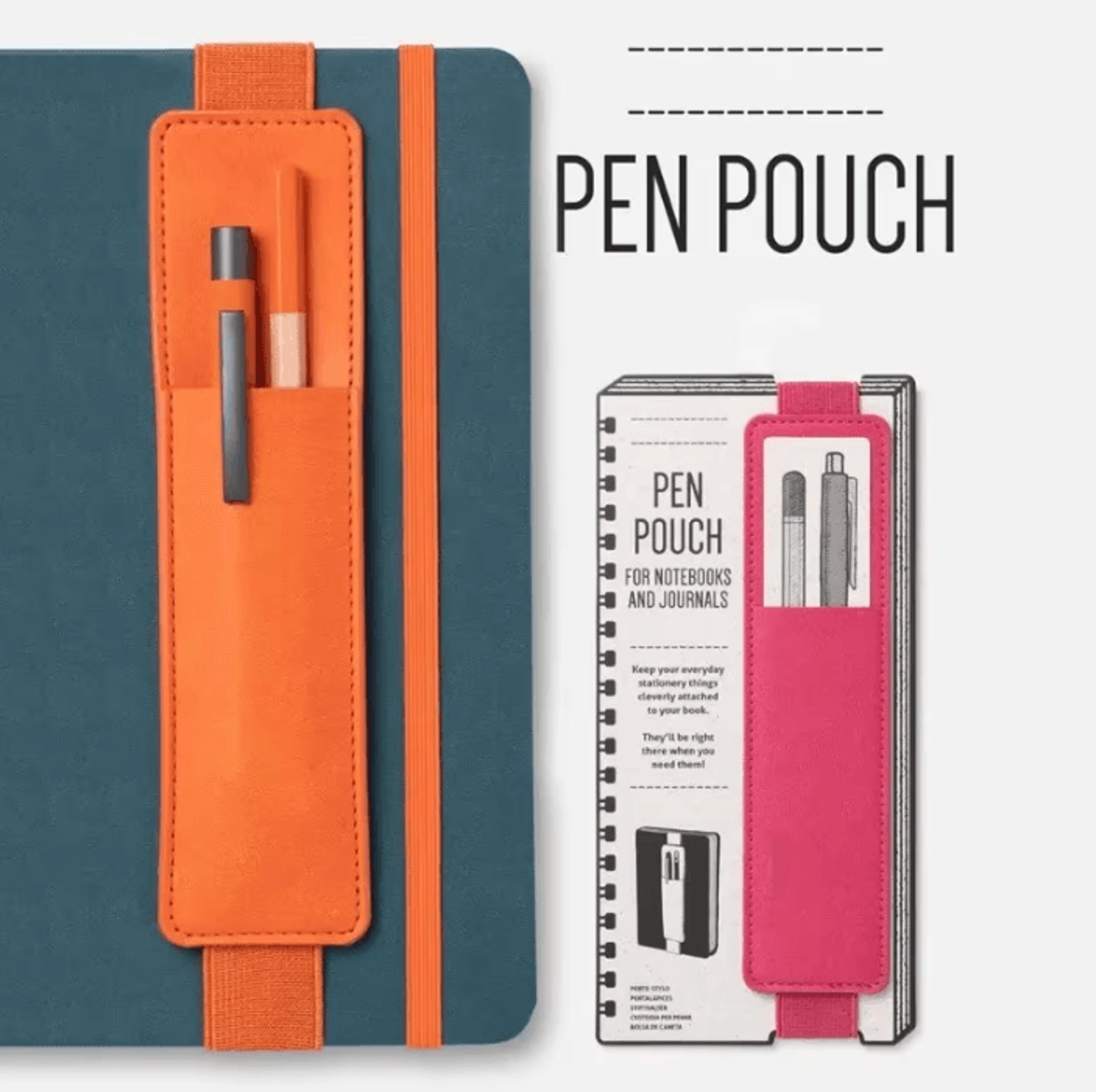 notegrip pu leather pen holder with elastic notebook strap