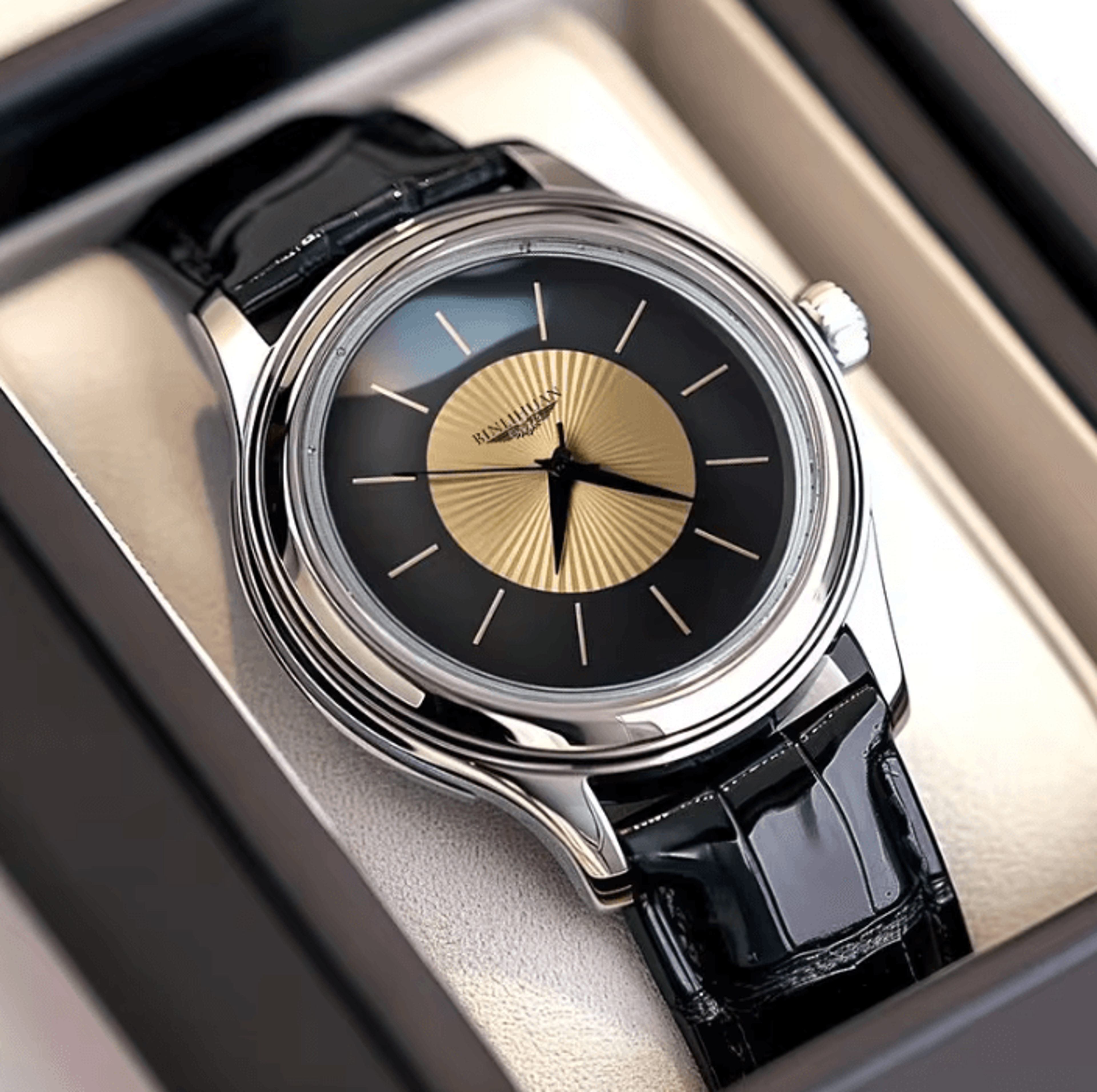 elitetime classic men's luxury quartz watch with leather strap
