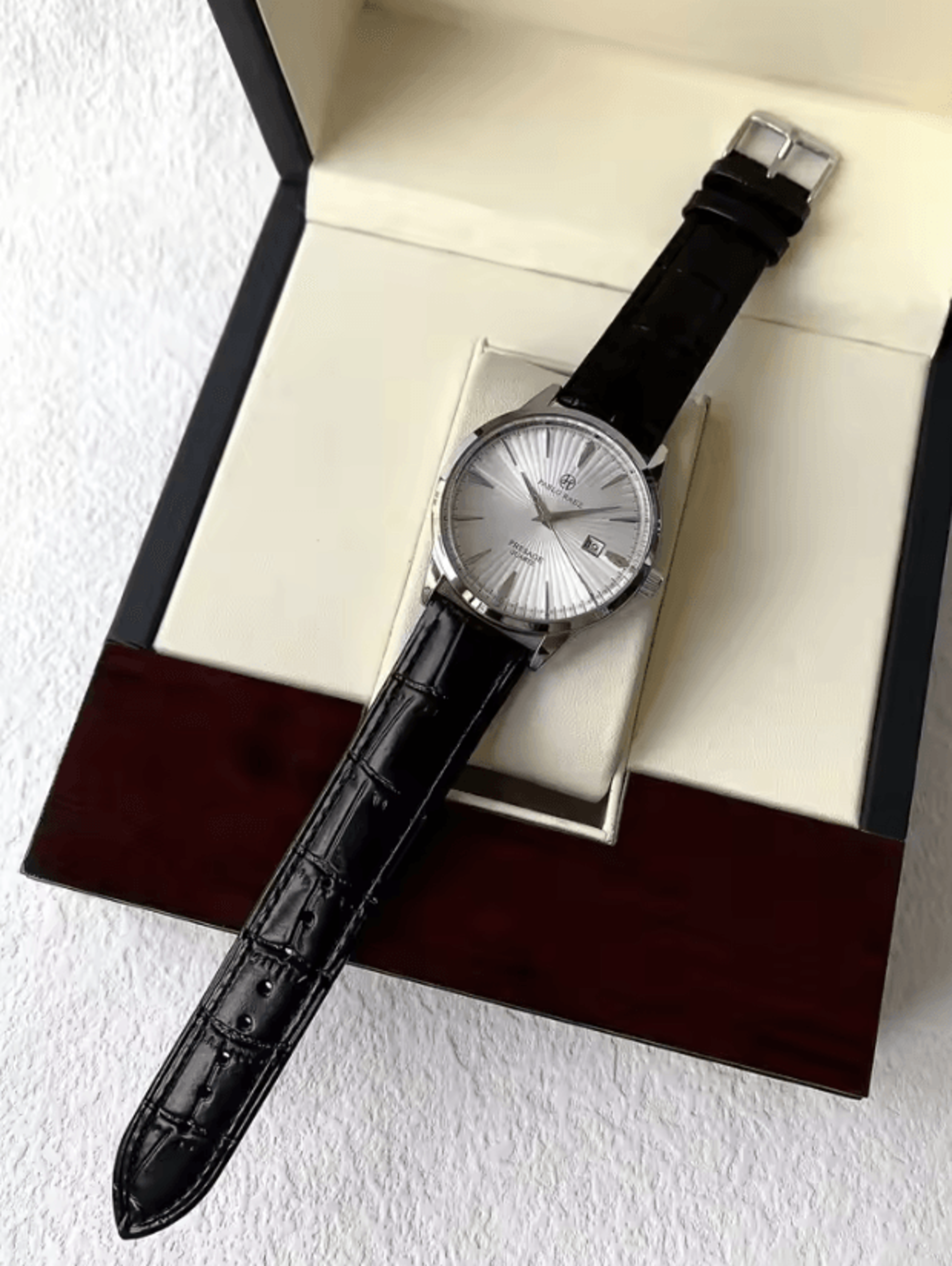 chronovale men's business quartz watch with calendar and leather strap gift box