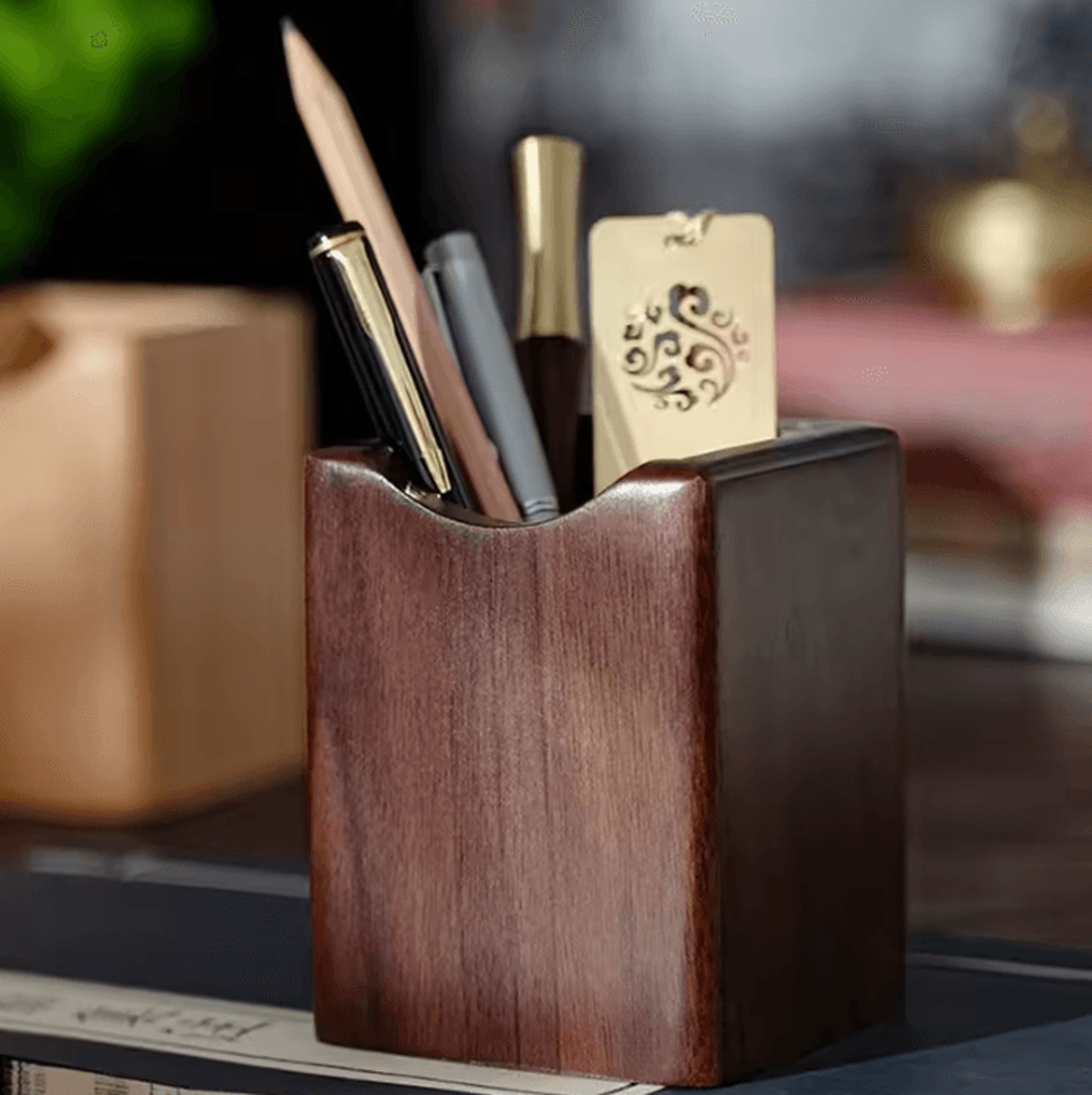 walnutcraft natural wooden pen holder and elegant desk writing organizer