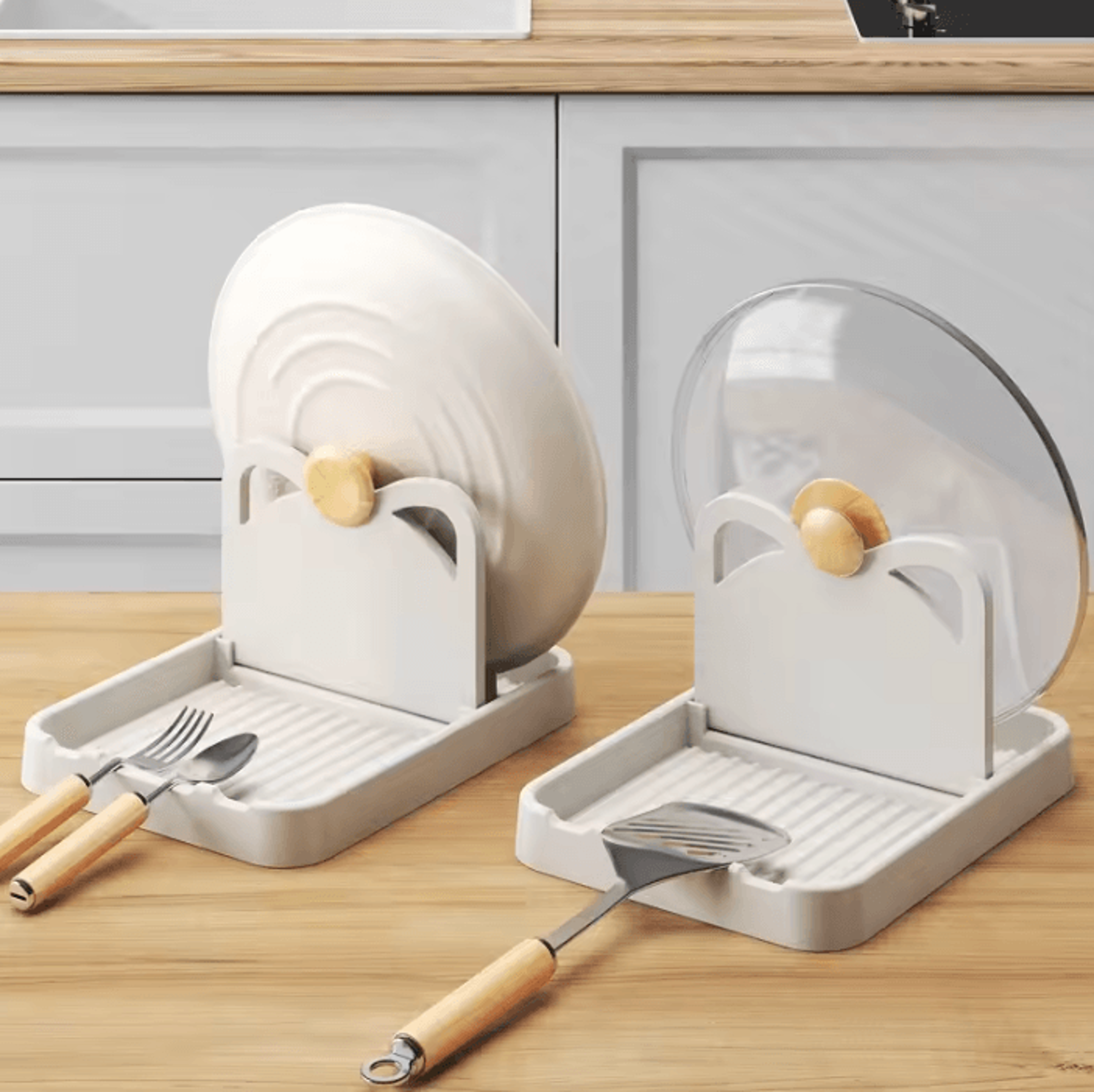 purrnest cat ear kitchen utensil holder and multipurpose pot lid storage rack