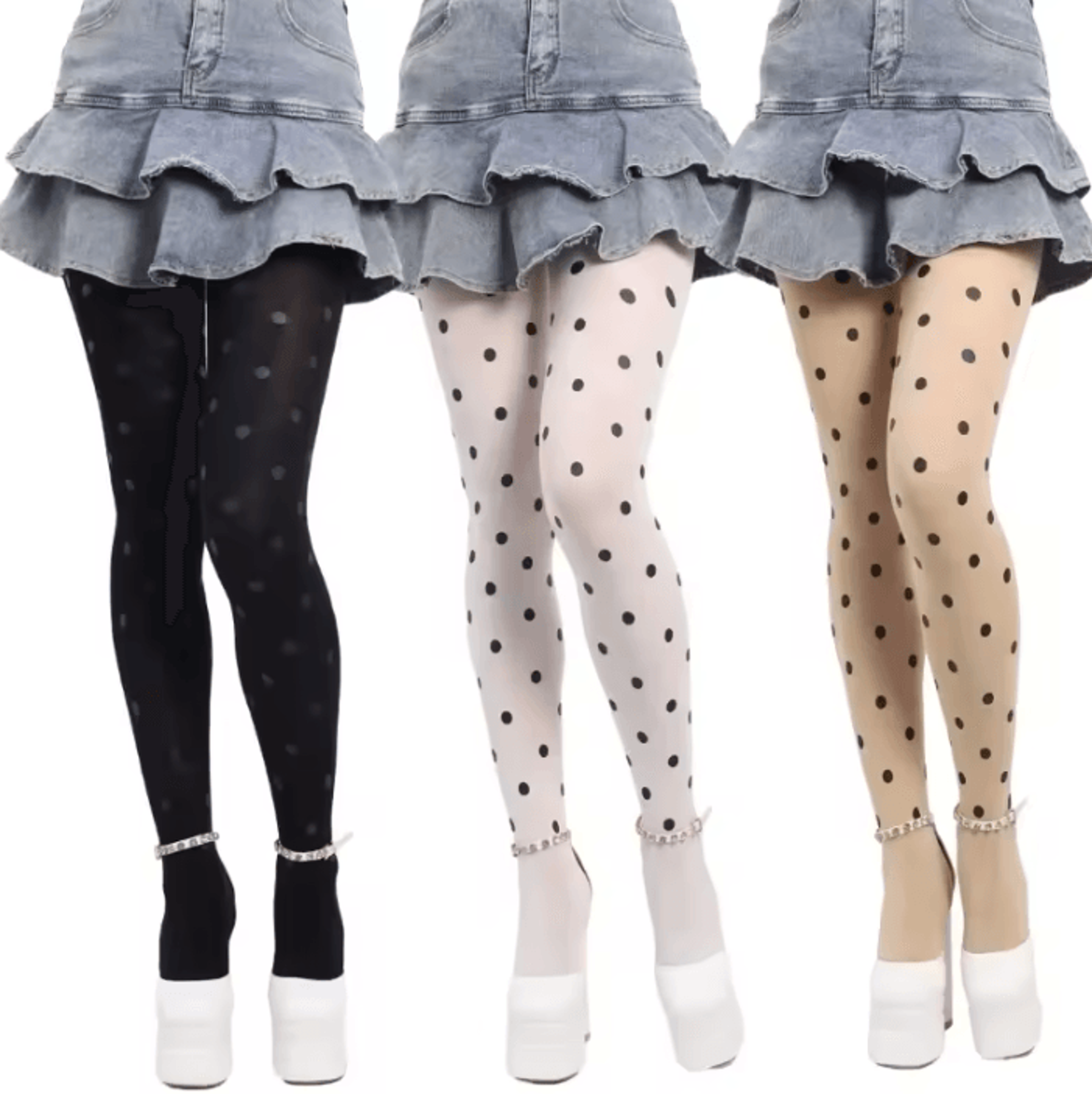 retrodot vintage polka dot opaque footed tights for women with silky finish