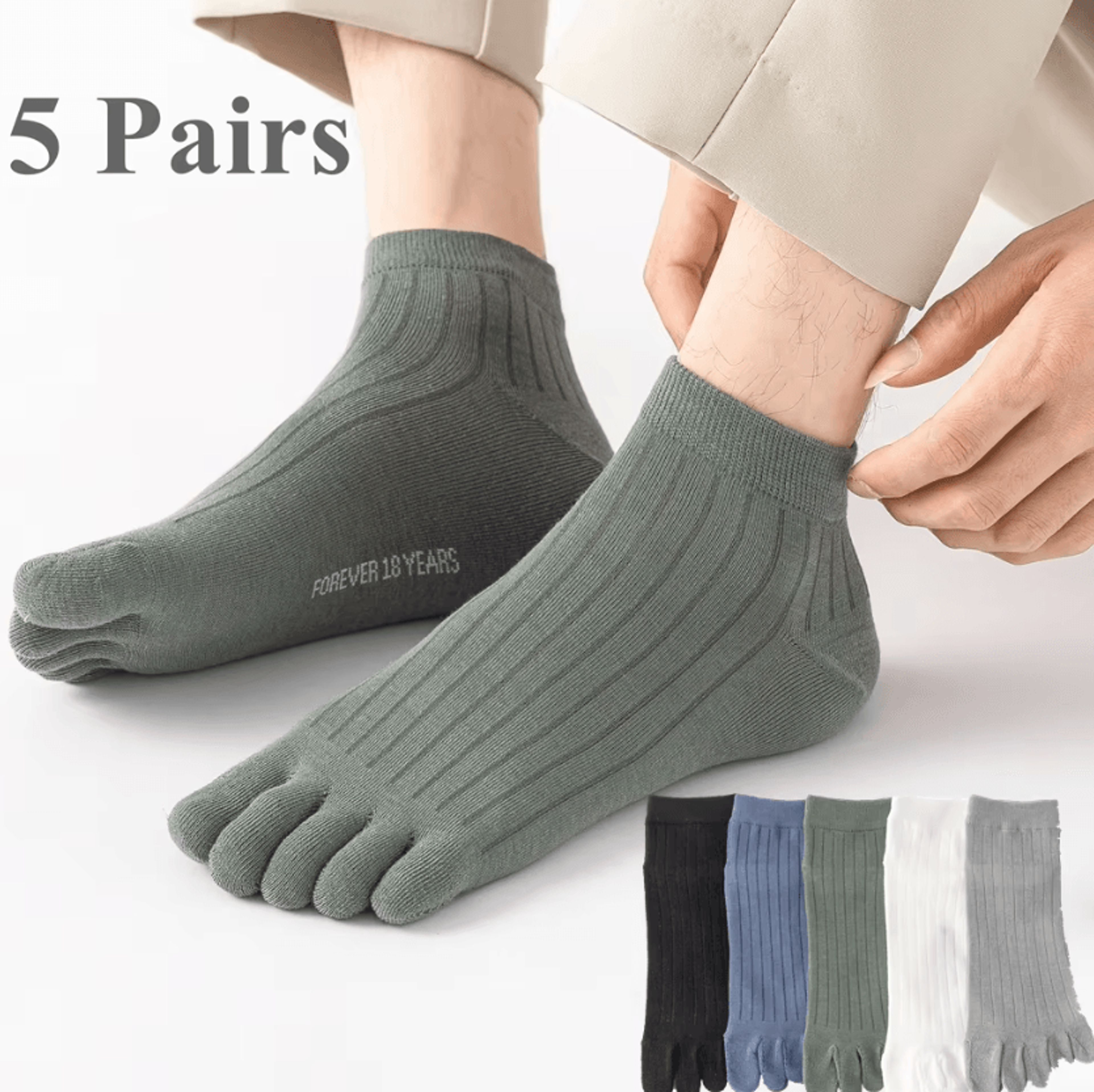 toeflex 5-pair men's cotton five finger ankle socks for breathable summer comfort