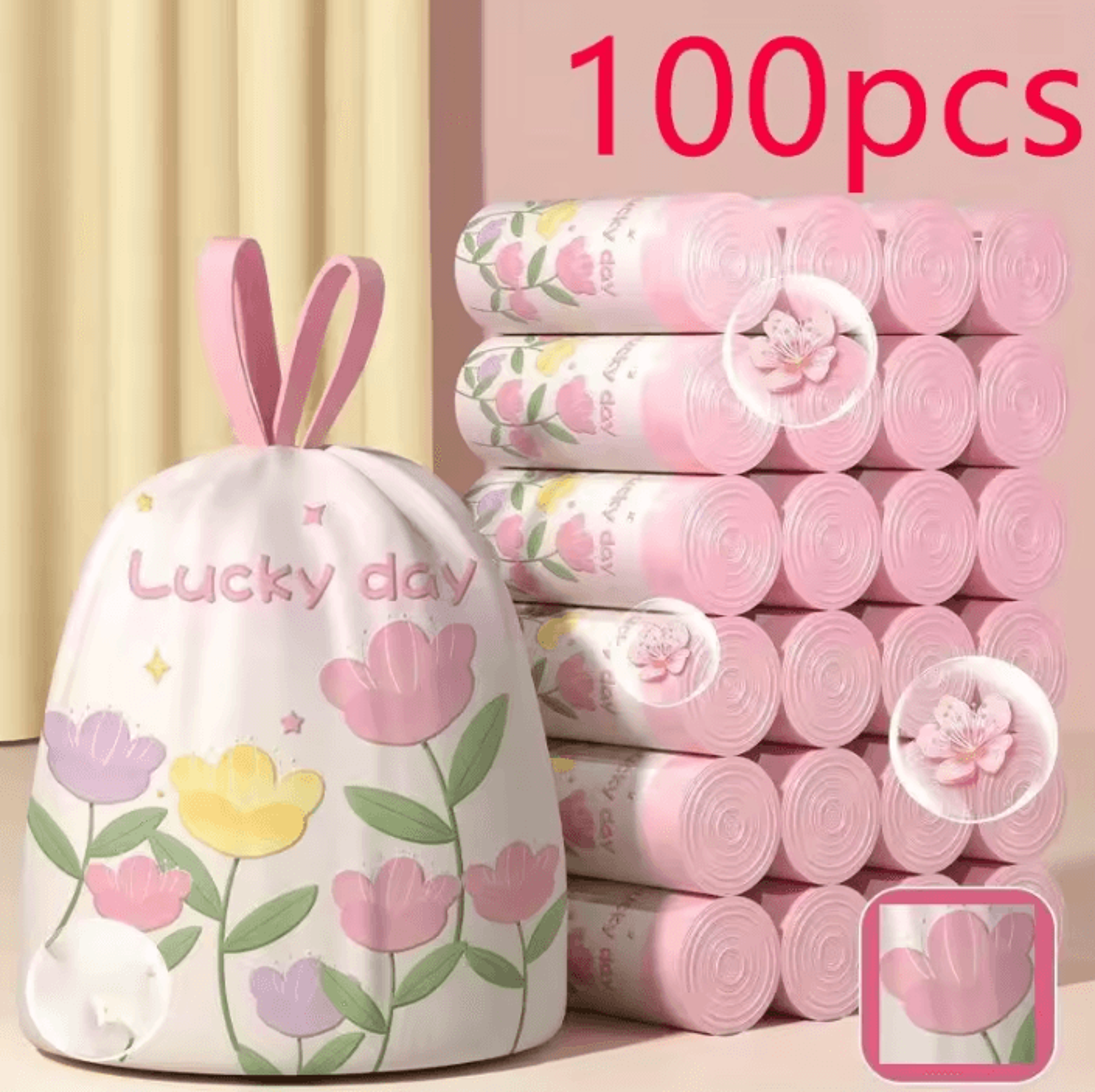 lavenderfresh 100-pack scented drawstring trash bags for easy household waste disposal