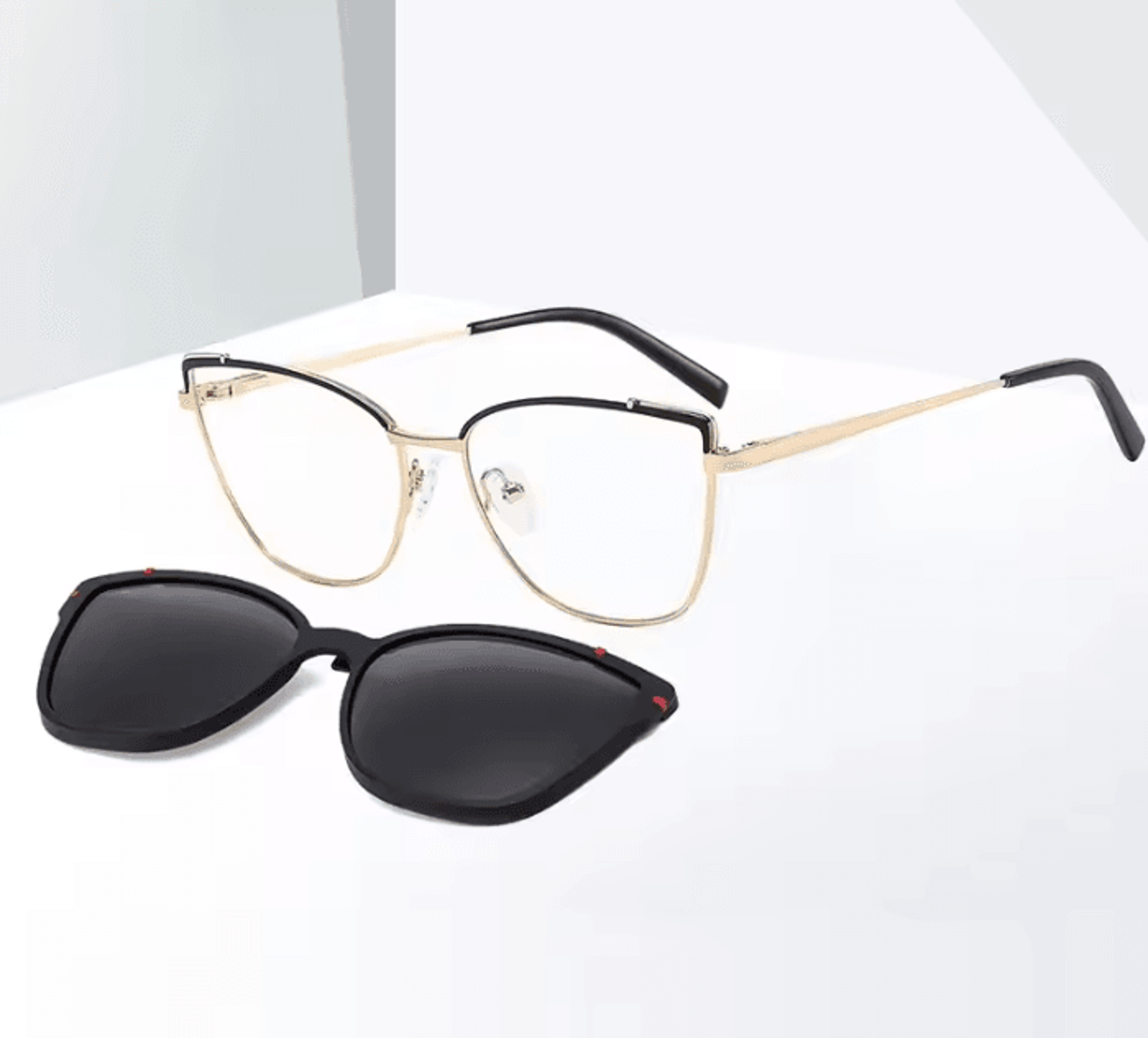 kansept chicvision 2-in-1 magnetic cat eye glasses with polarized sunglasses clip