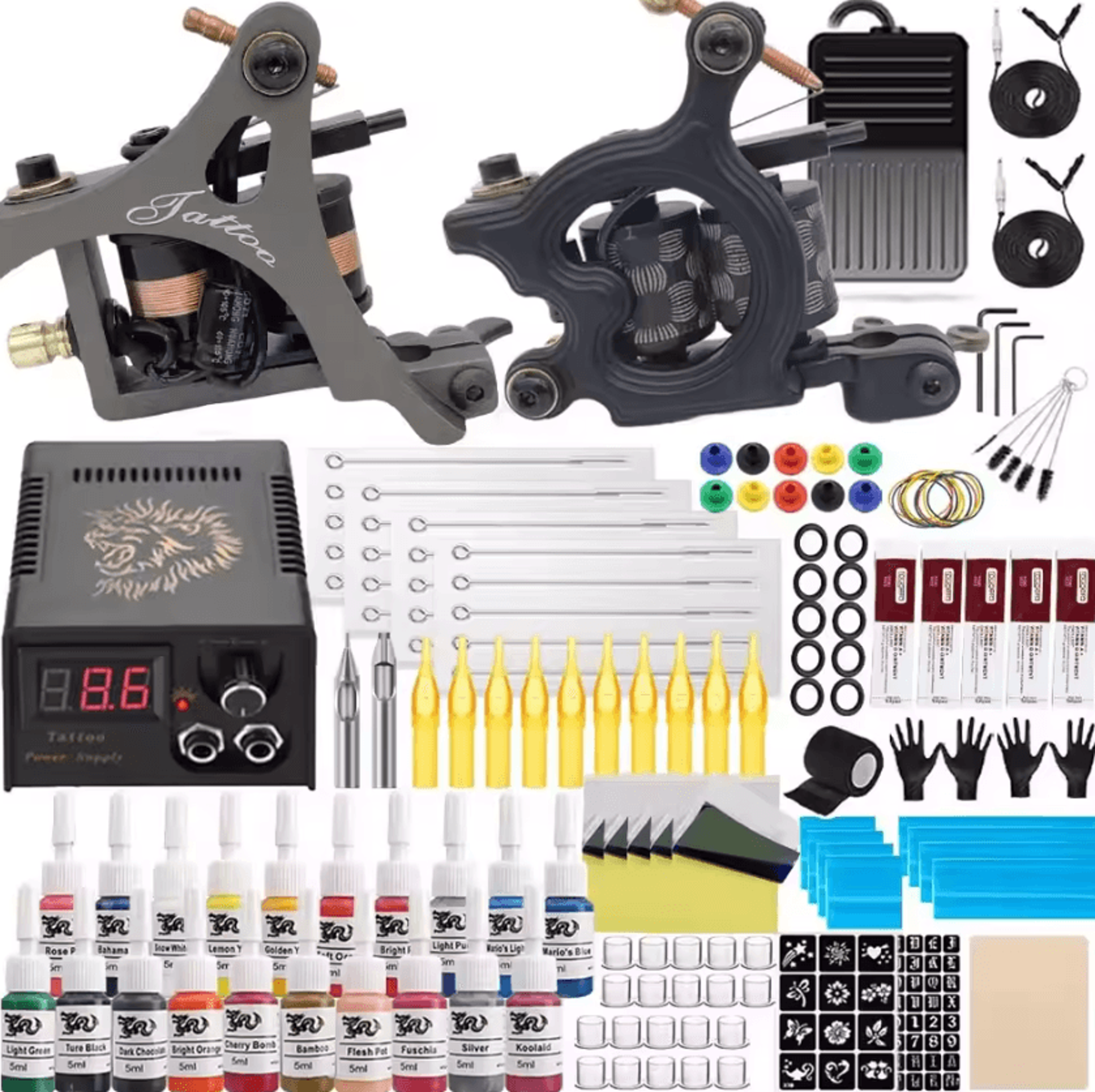 inkforge pro 10 wrap coil tattoo machine kit with power supply needles and inks