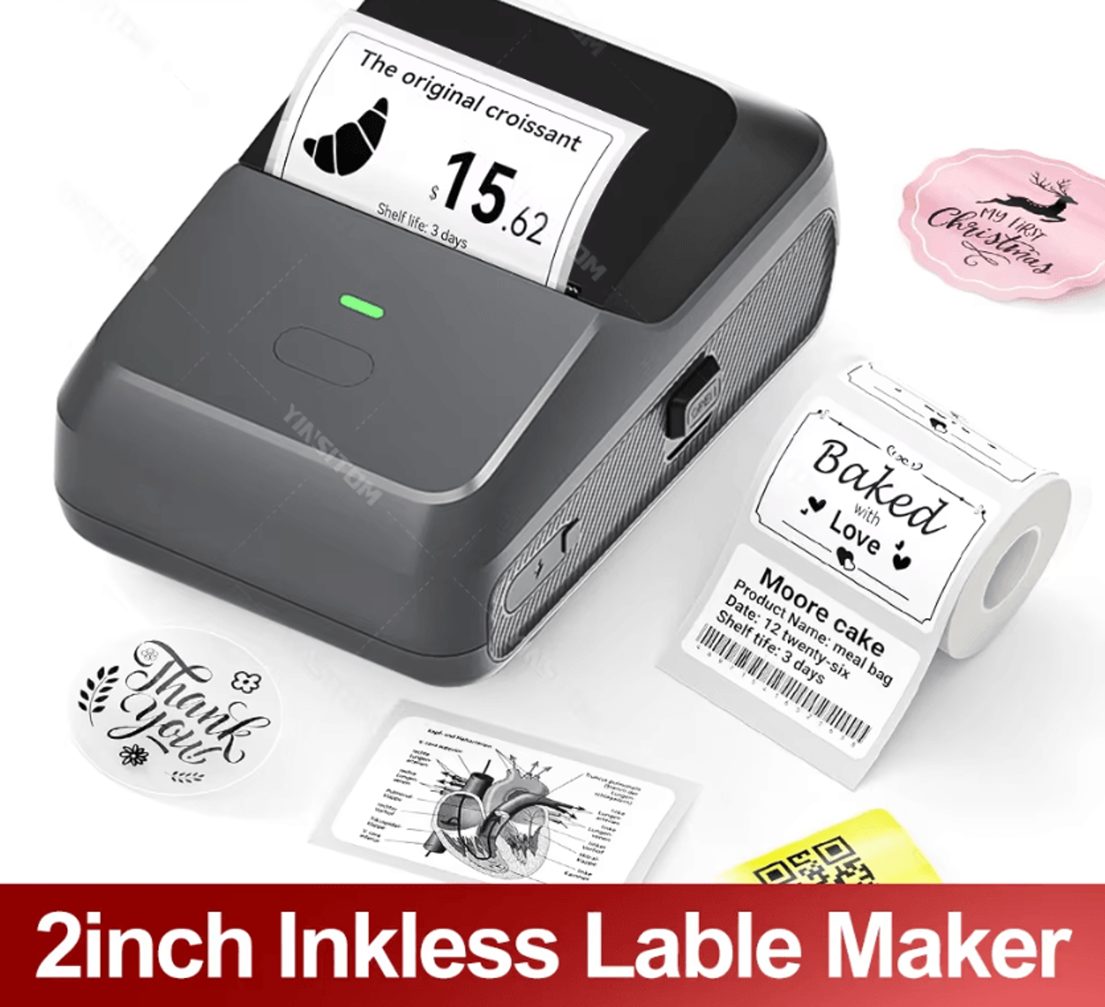 yinsitom mini bluetooth thermal label printer 20-50mm portable barcode sticker maker
