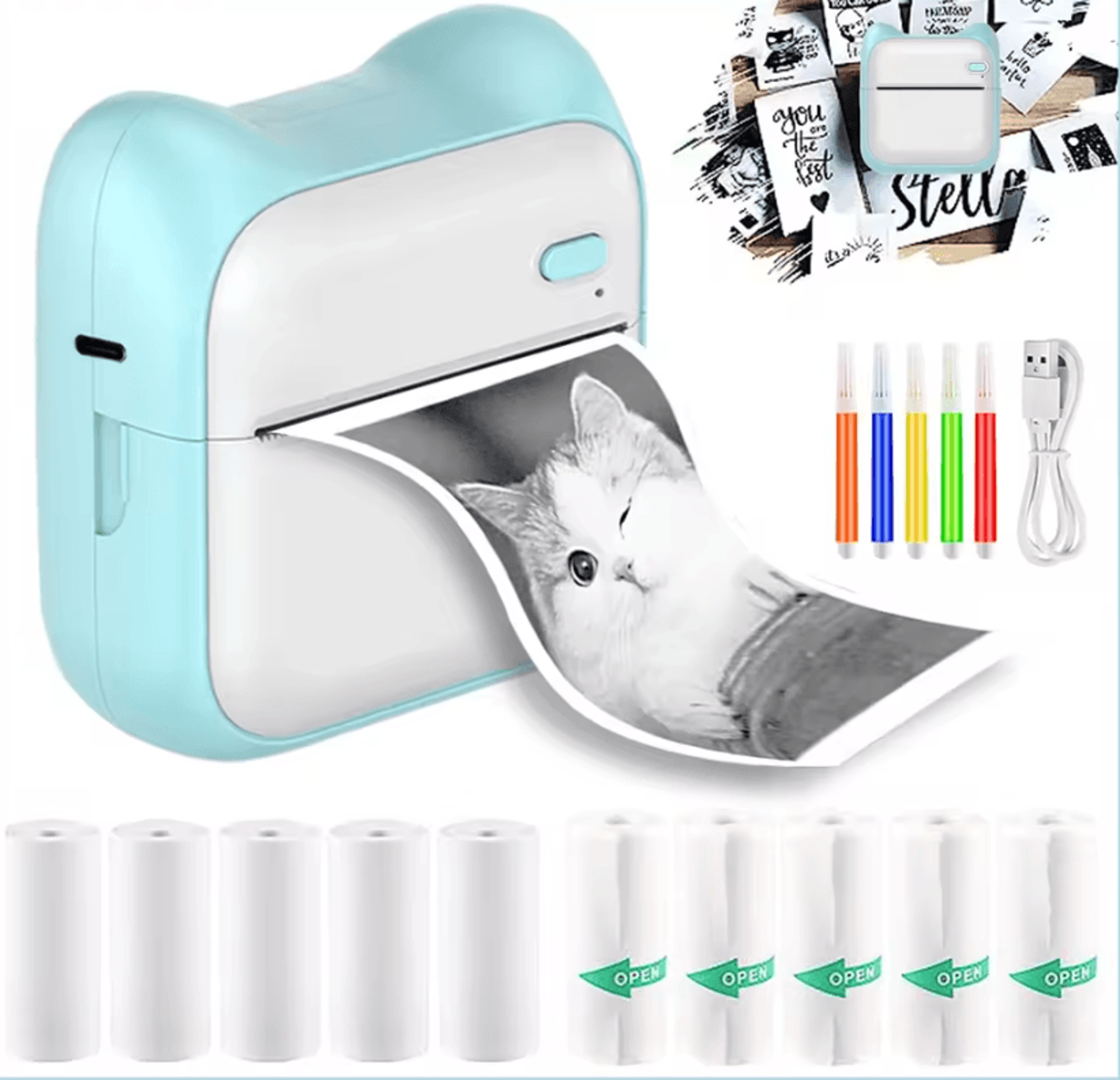 mini pocket thermal printer wireless inkless sticker and label maker for android ios