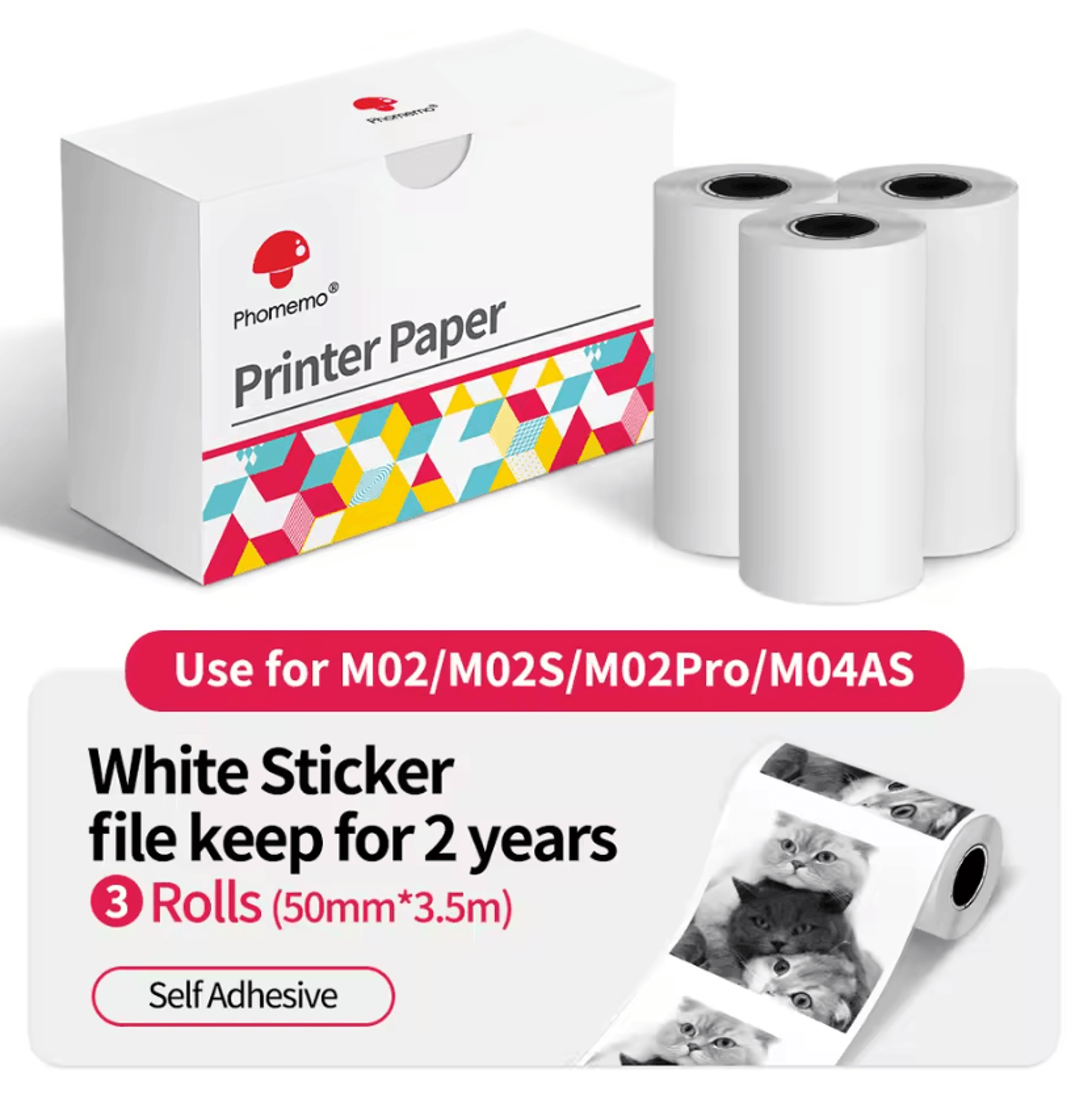 phomemo 3 rolls thermal sticker paper for m02 m02s m02 pro mini photo printers