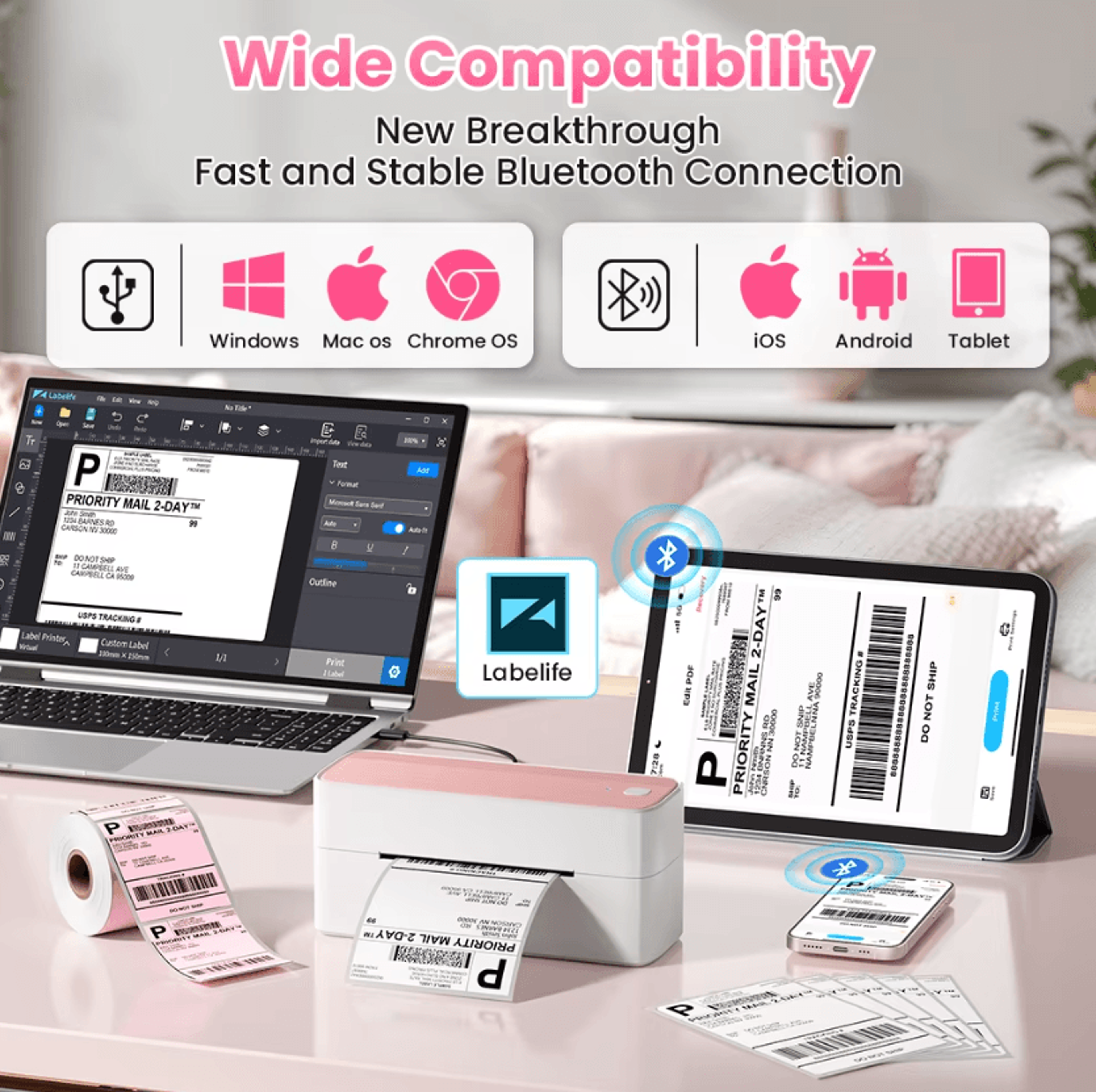 phomemo 241 bluetooth thermal shipping label printer 4x6 wireless barcode sticker maker