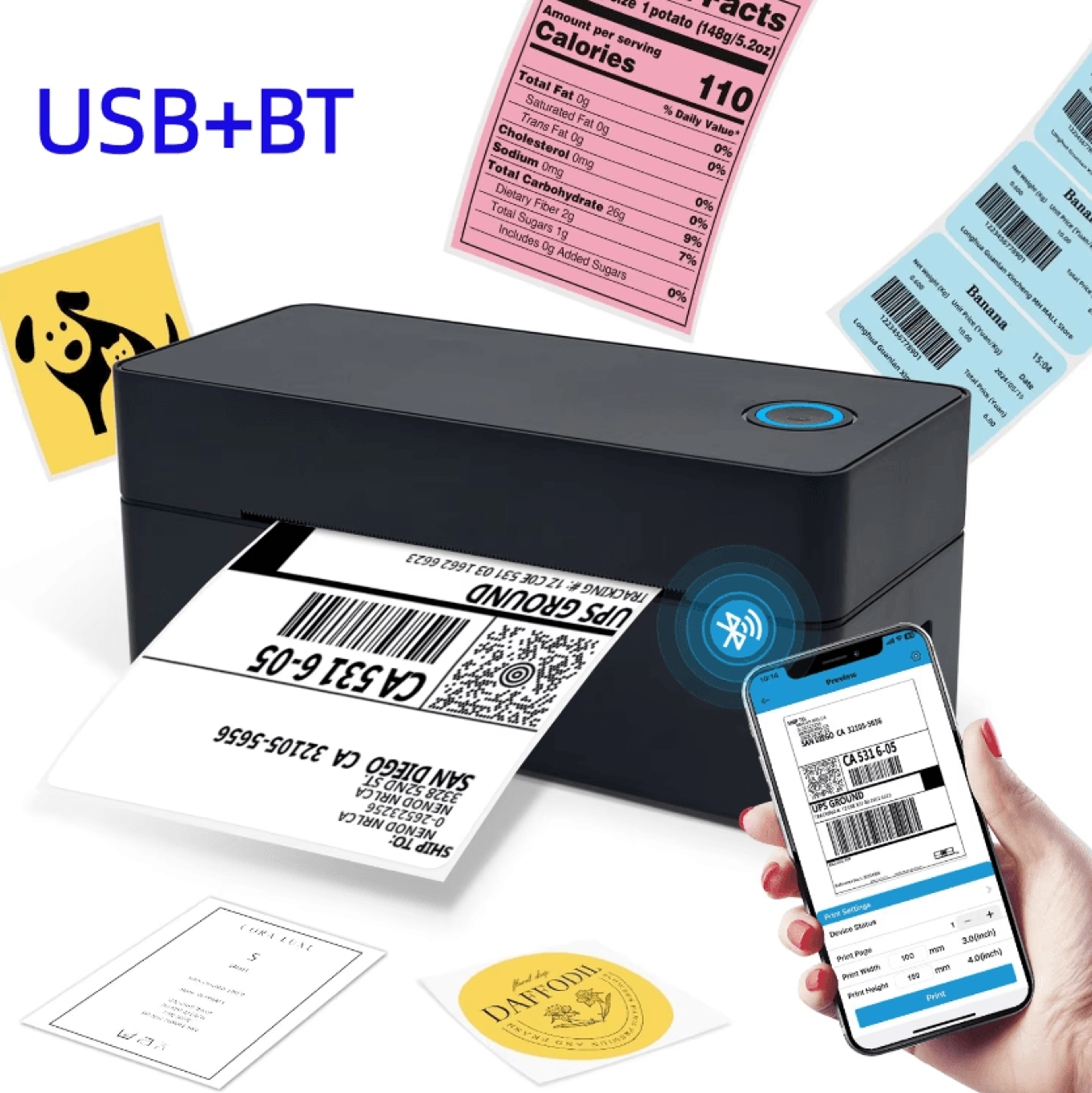 4x6 bluetooth thermal shipping label printer 203dpi high-speed usb label maker for small business