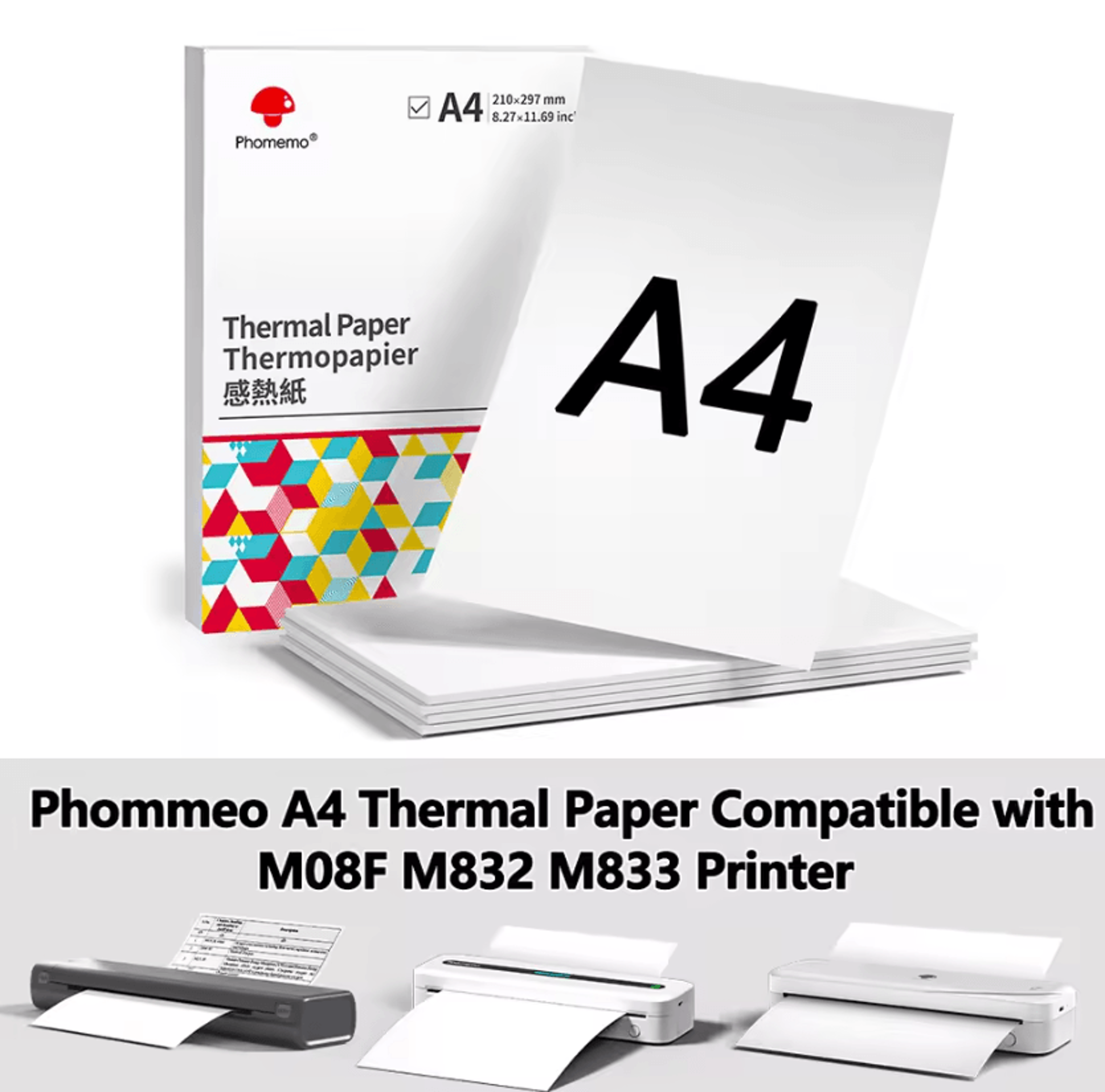 phomemo a4 quick-dry thermal printer paper 100 sheets for m08f m832 portable printers