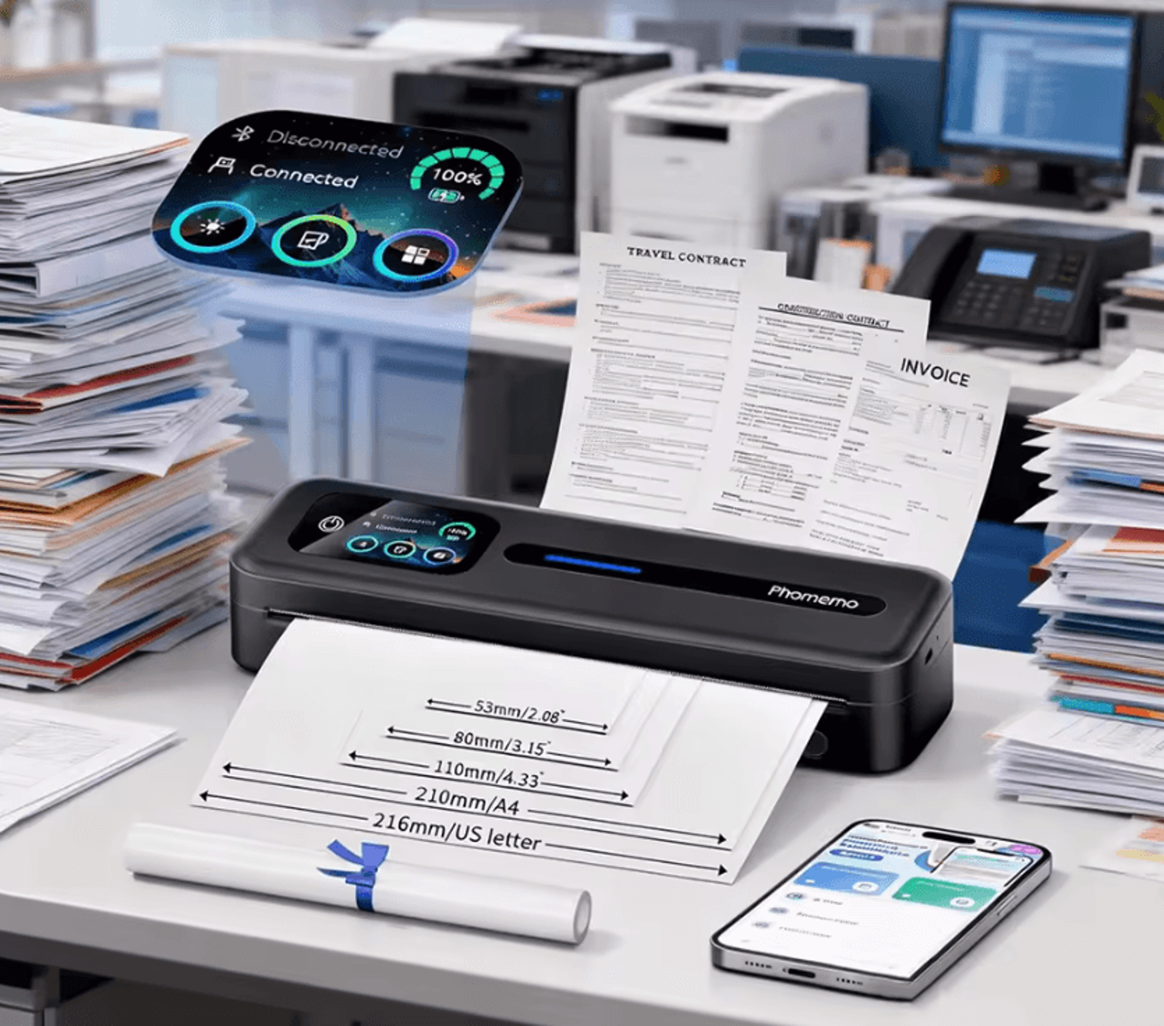 phomemo m832d touchscreen portable thermal printer inkless a4 and us letter printer for ios android pc