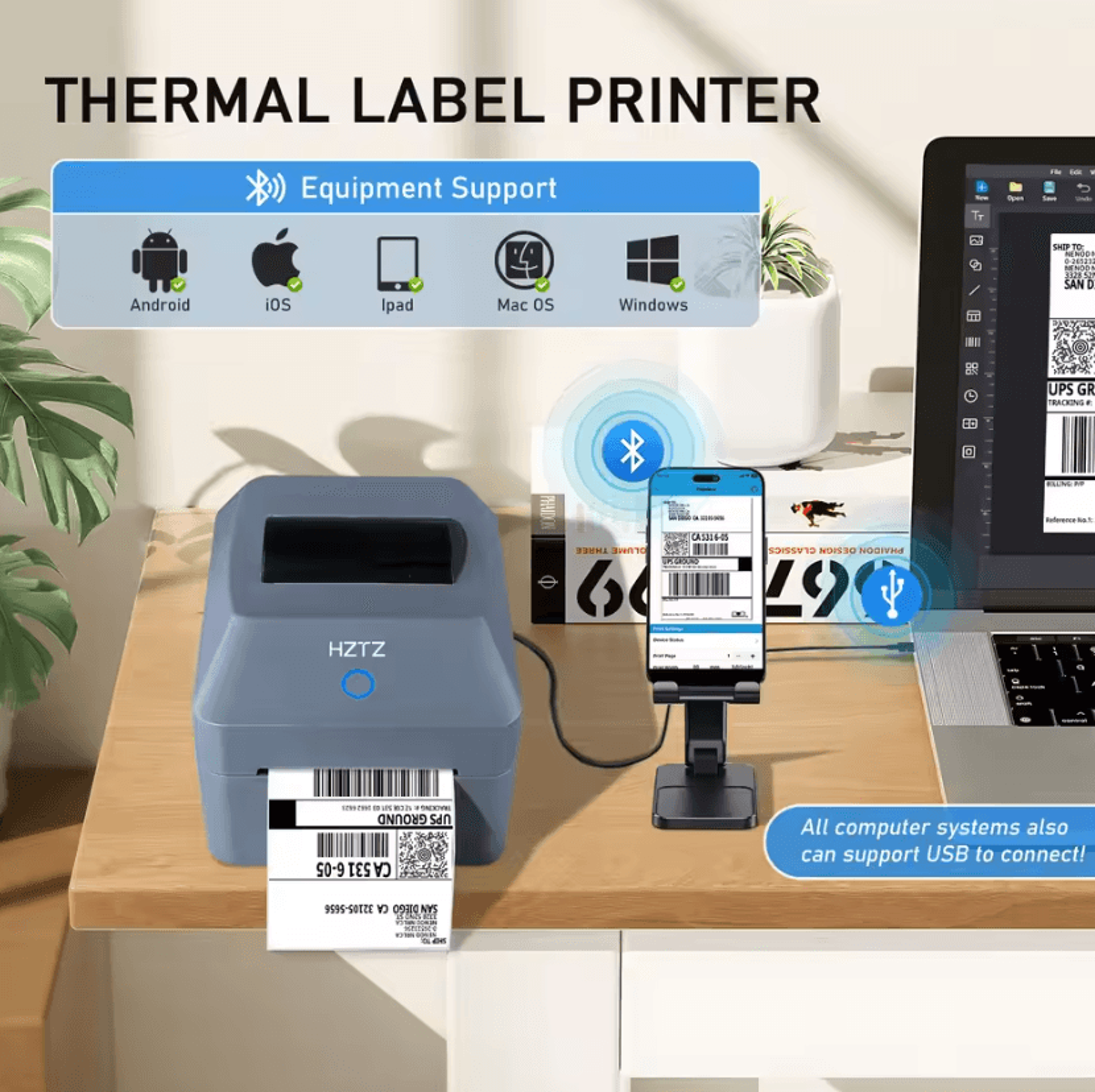 t40 4-inch thermal shipping label printer 4x6 barcode label maker for iphone android mac and windows
